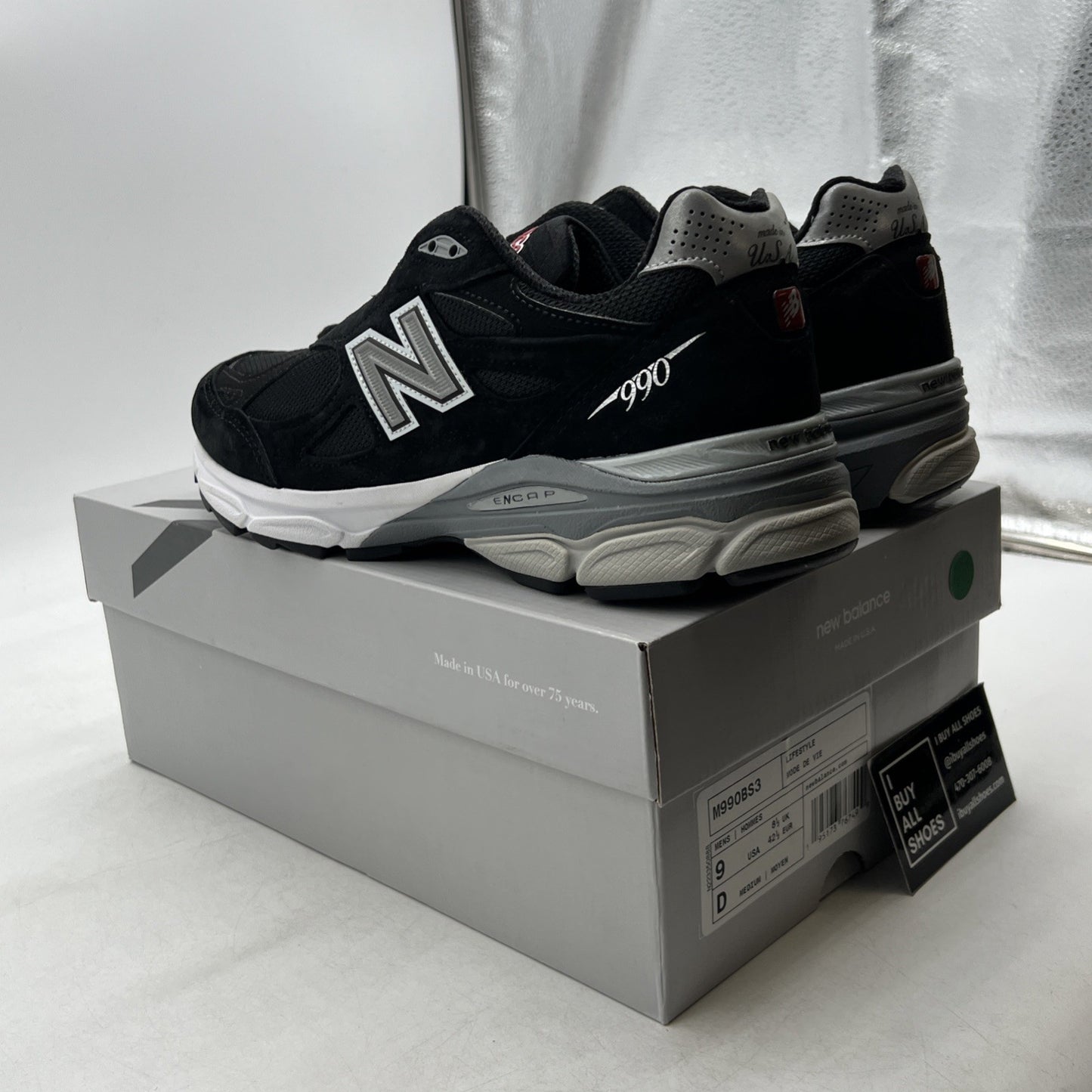 Size 9 - New Balance 990v3 Black And Silver (M990BS3)