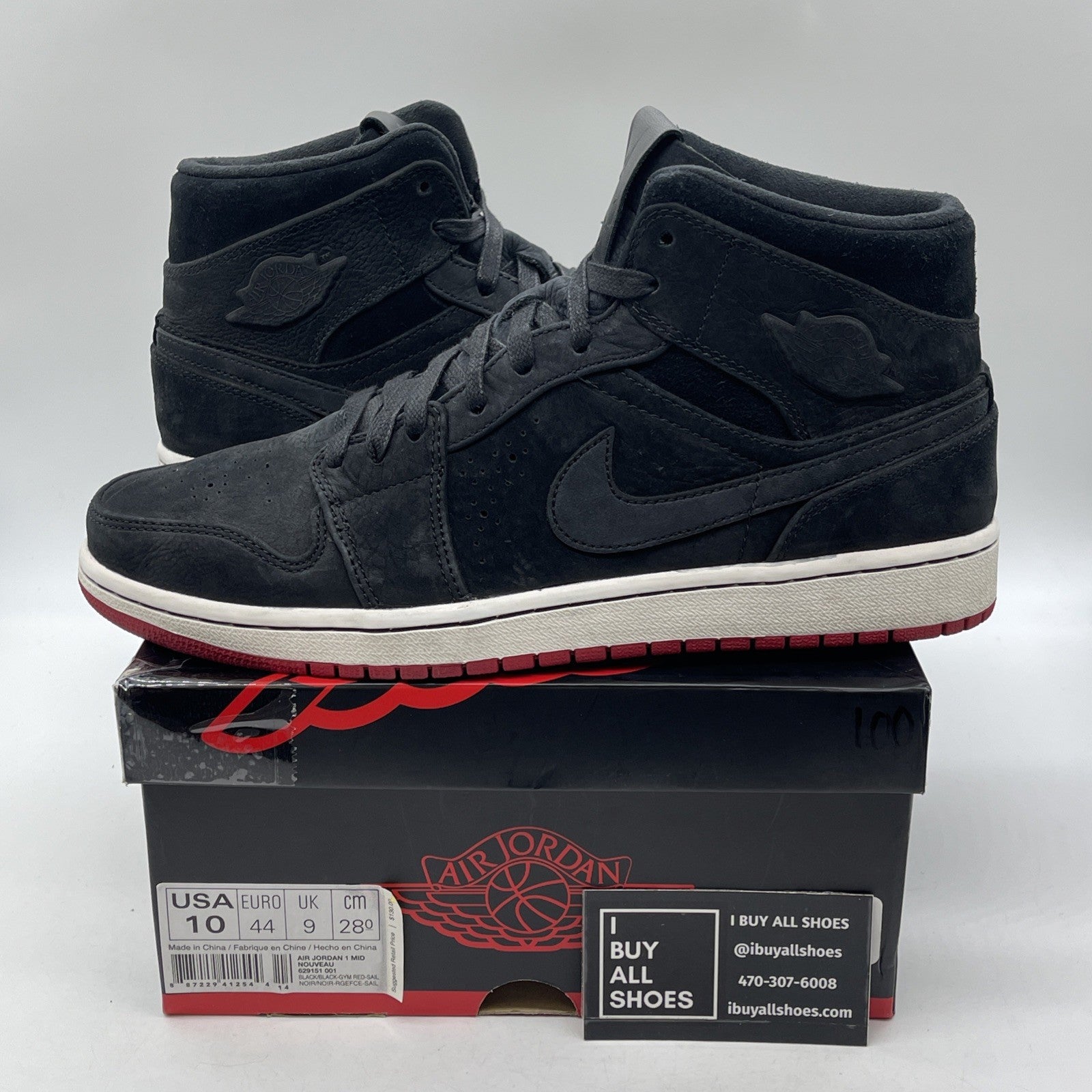 Size 10 - Air Jordan 1 Nouveau Mid Black Red White Suede (651232-007)