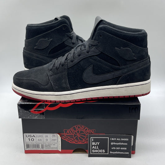 Size 10 - Air Jordan 1 Nouveau Mid Black Red White Suede (651232-007)