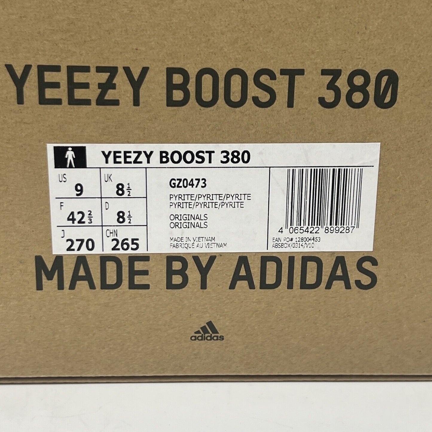 Size 9 - adidas Yeezy Boost 380 Pyrite Brand New Og All DS Sneaker White Tan