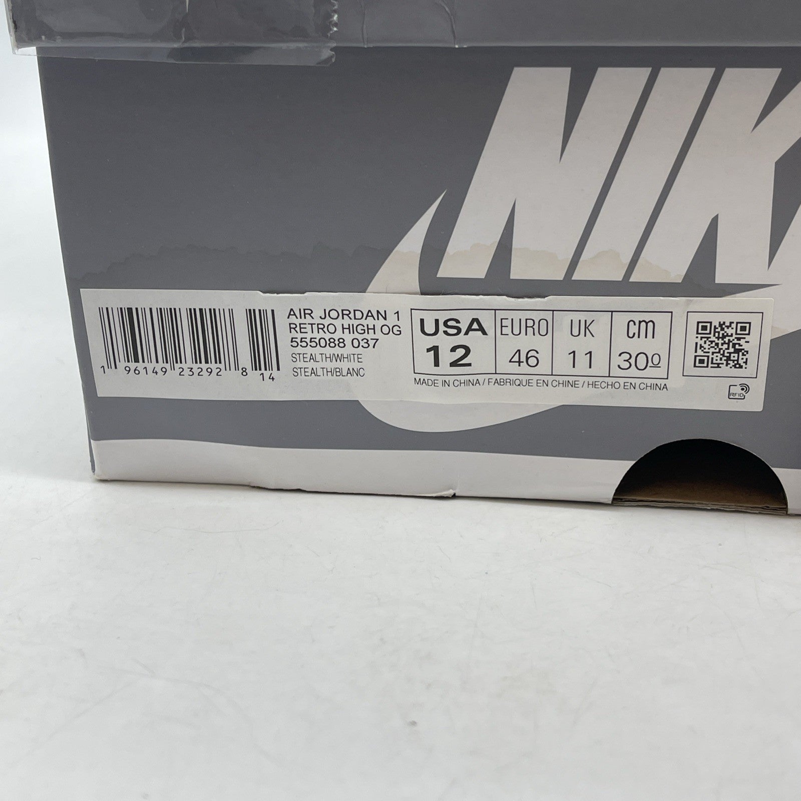 Size 12 - Jordan 1 Retro High OG Stealth Grey White Leather (555088-037)