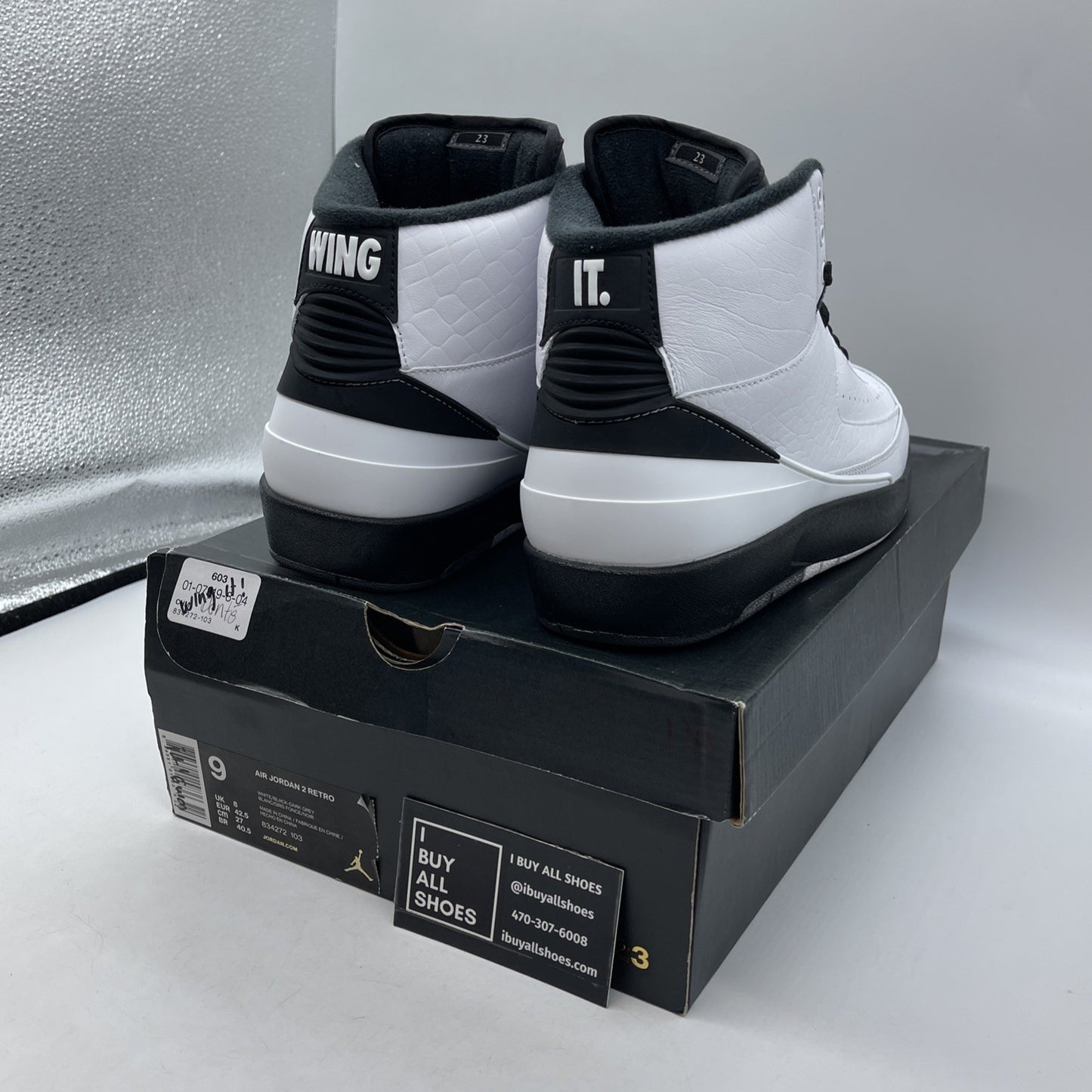 Size 9 - Air Jordan 2 Retro Wing It Black Grey White Leather (834272-103)