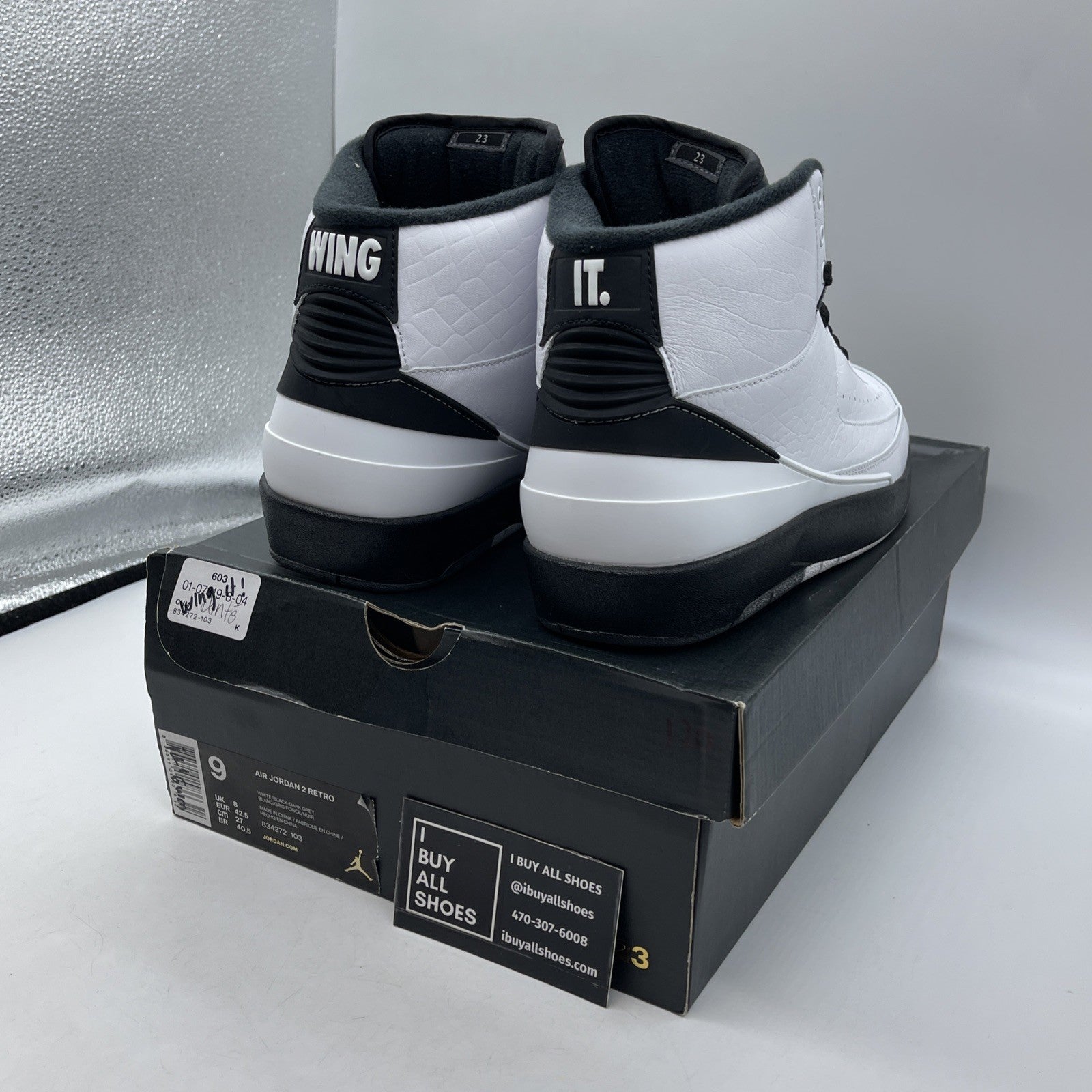 Size 9 - Air Jordan 2 Retro Wing It Black Grey White Leather (834272-103)