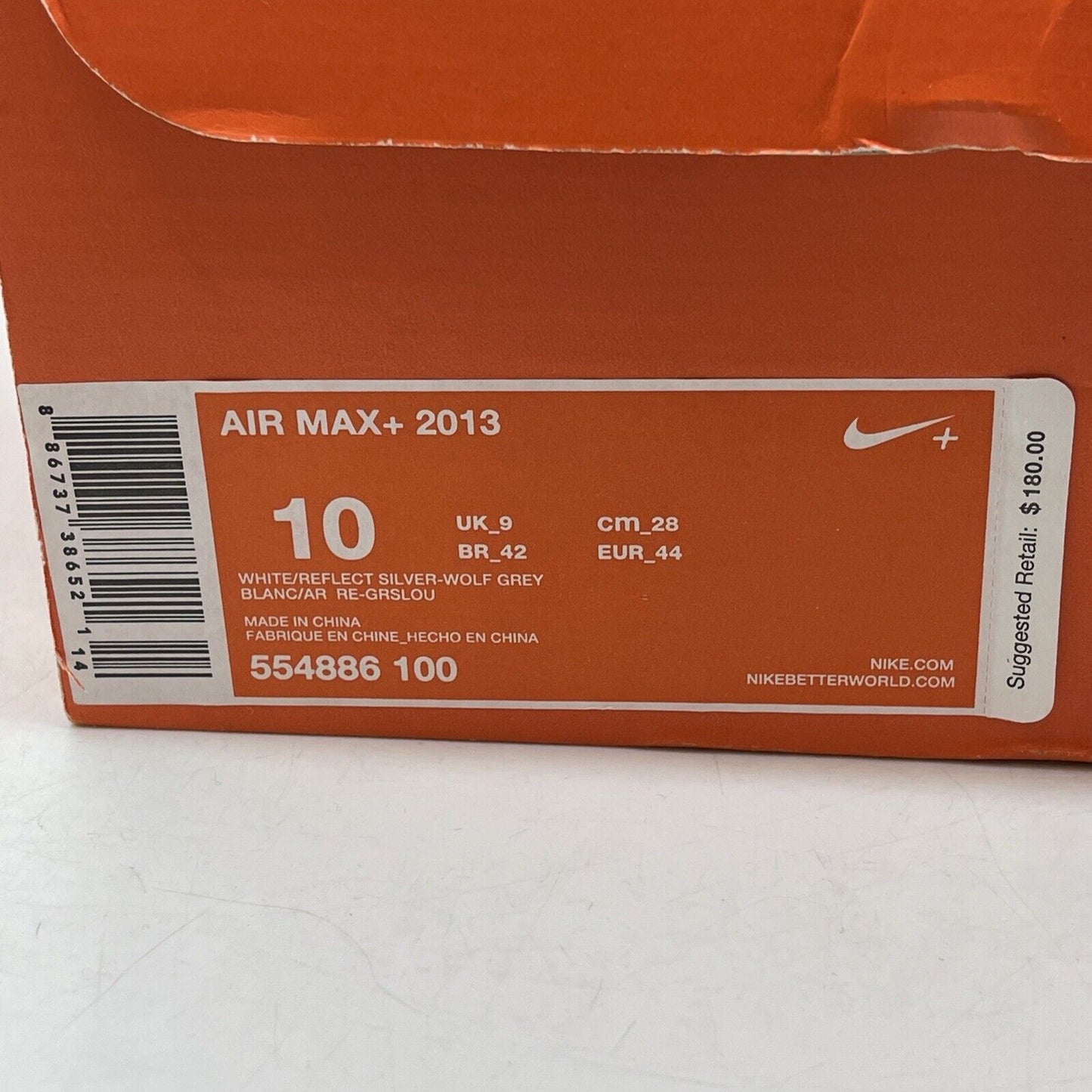 Size 10 - Nike Air Max+ 2013 White Suede Leather Black Grey (554886-100)