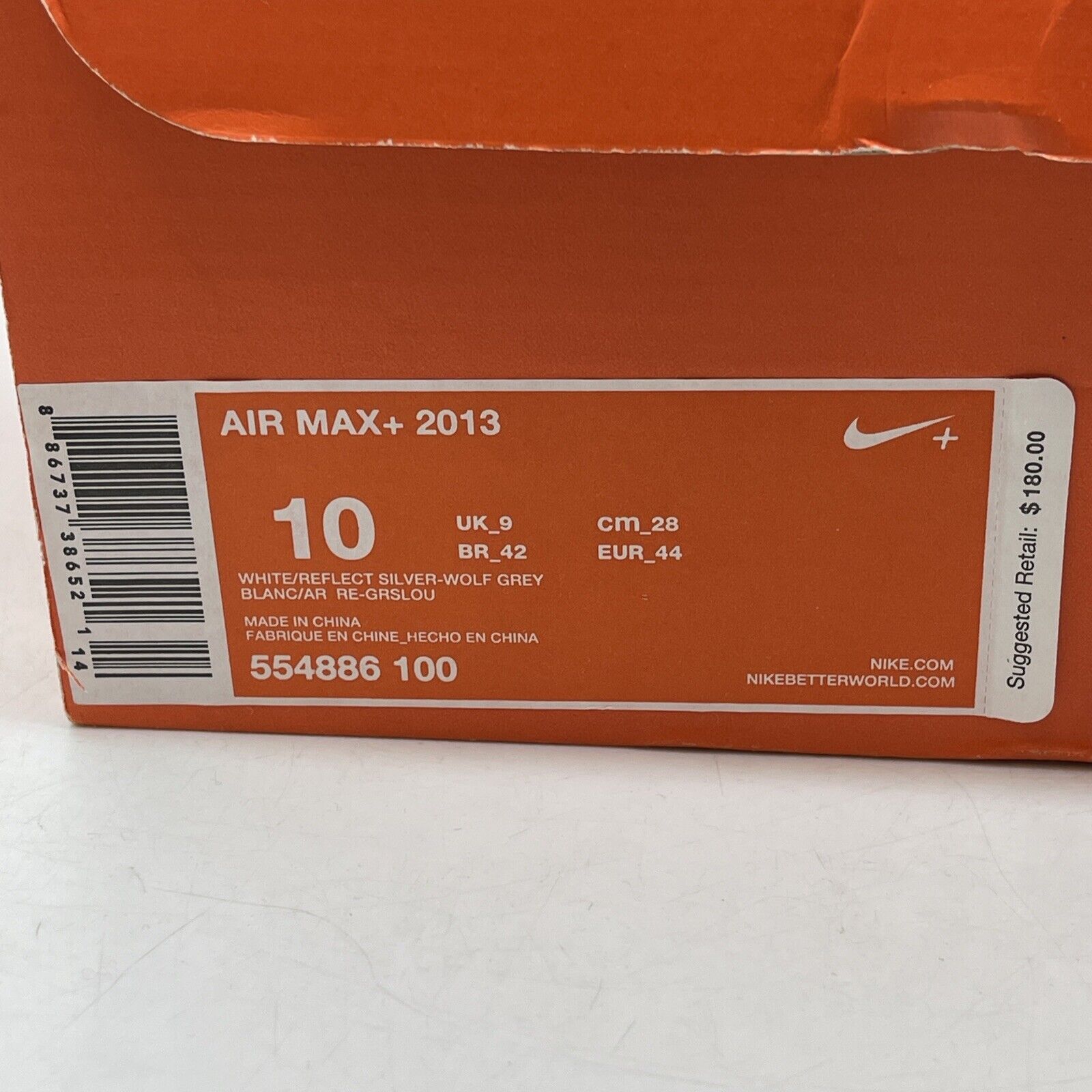 Size 10 - Nike Air Max+ 2013 White Suede Leather Black Grey (554886-100)