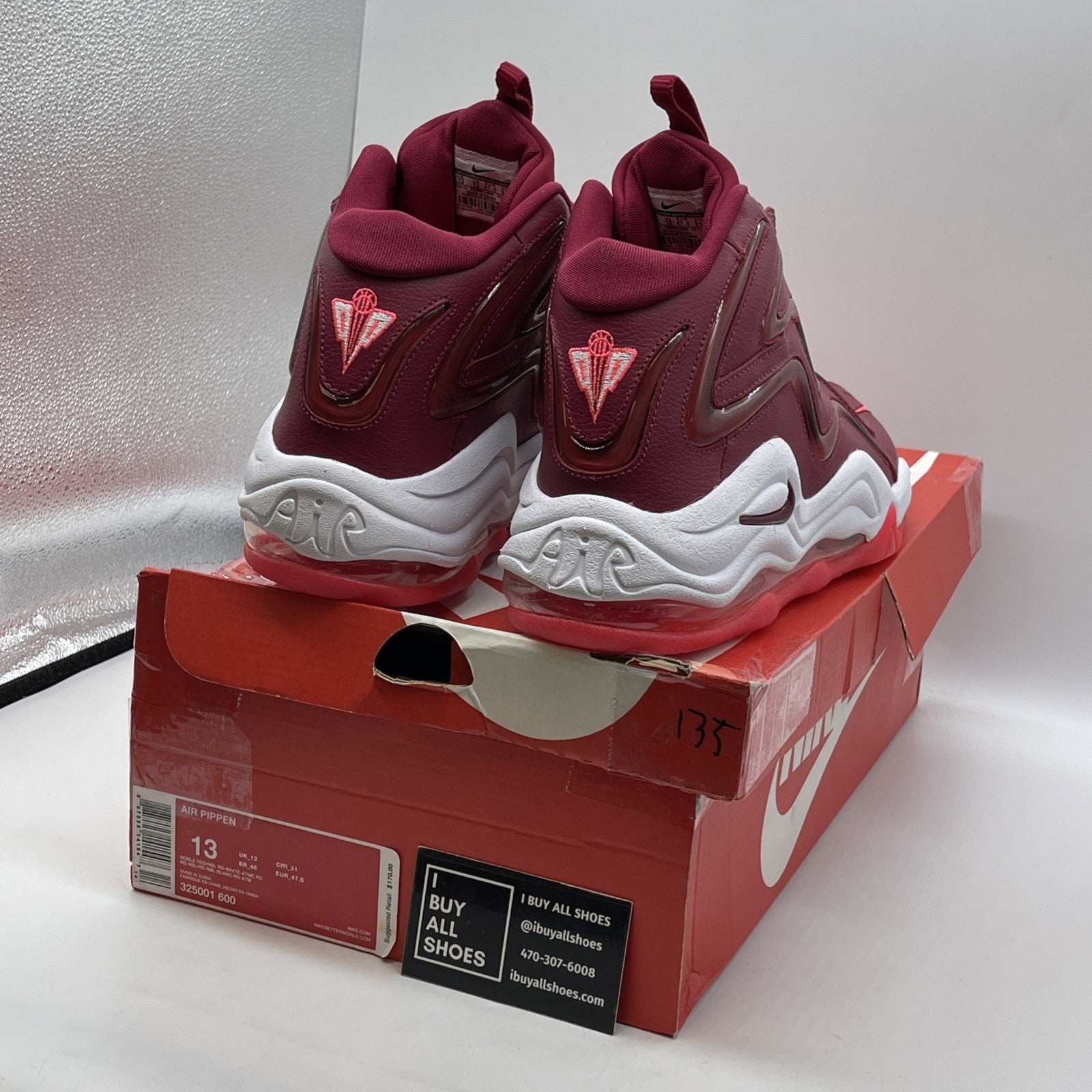 Size 13 - Nike Air Pippen 1 Noble Red White Leather (325001-600)
