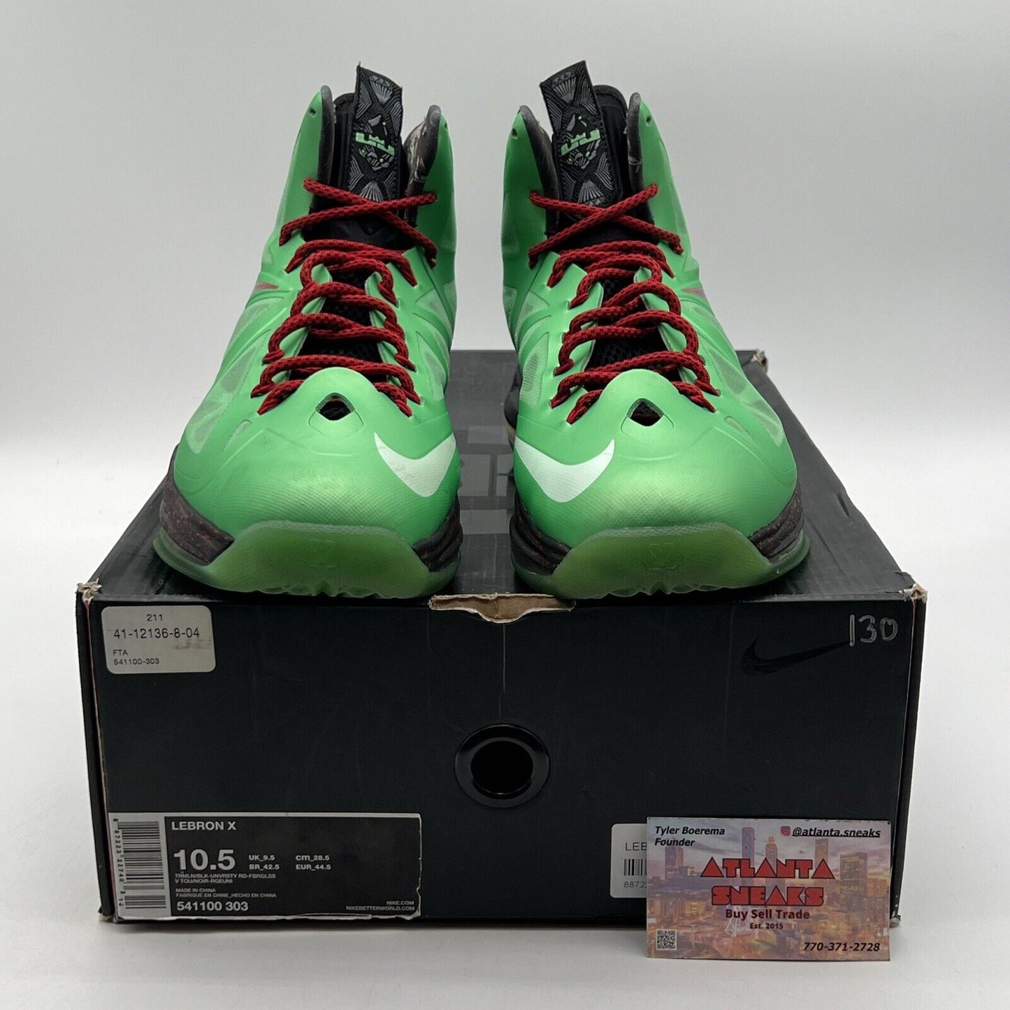 Size 10.5 - Nike LeBron 10 Cutting Jade Black Red Green (541100-303)