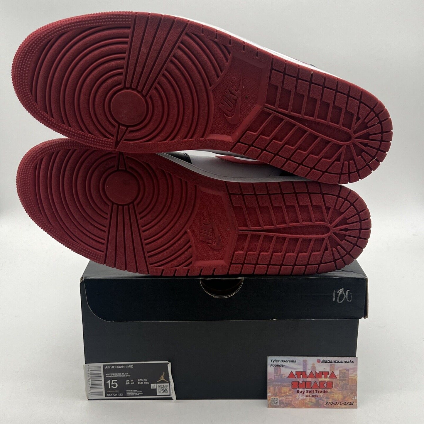 Size 15 - Air Jordan 1 Mid Black Gym Red White Leather (554724-122)