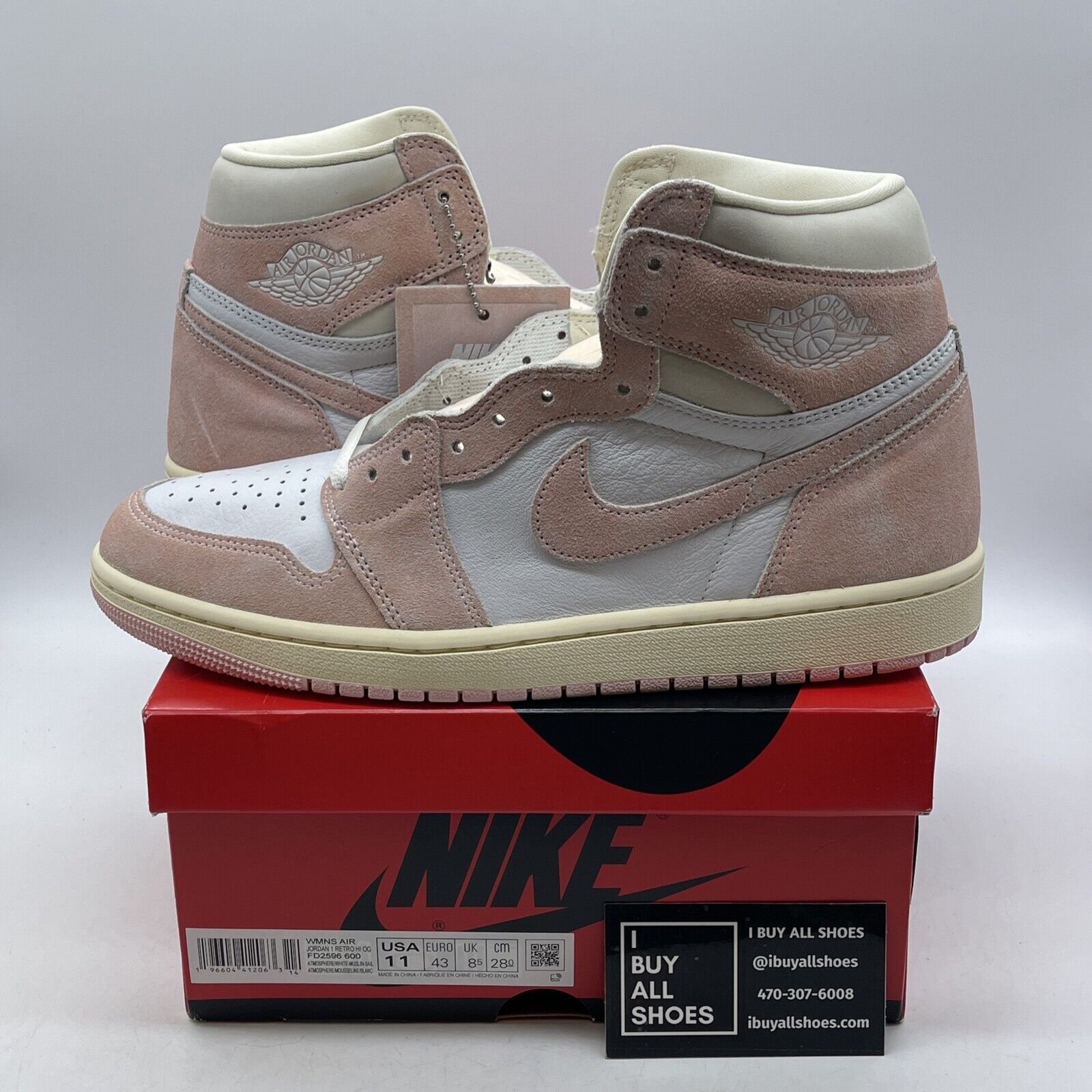 Size 11W - Air Jordan 1 Retro OG High Washed Pink White Leather Suede FD2596-600