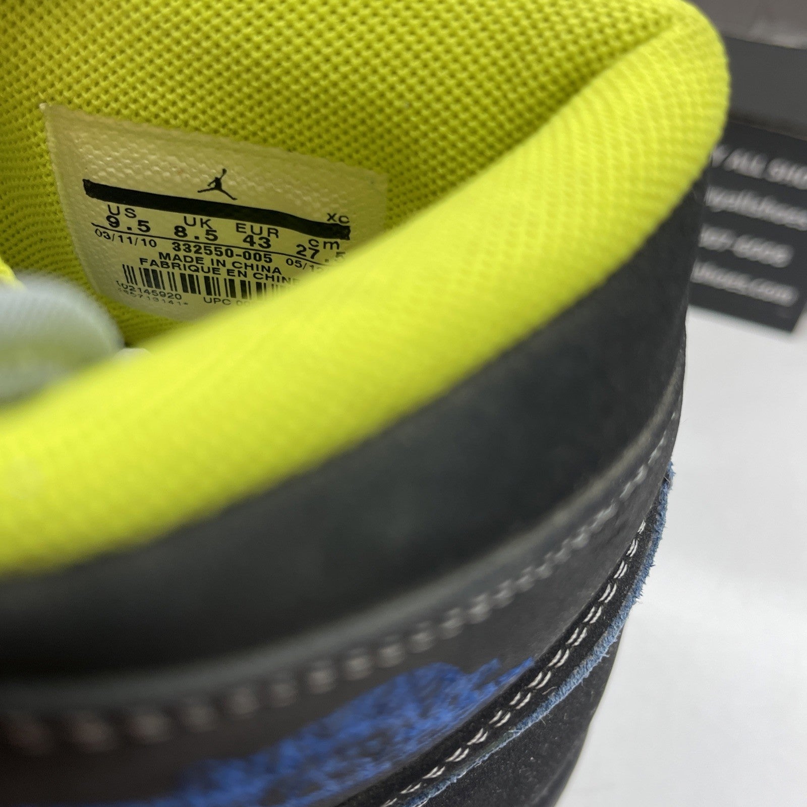 Size 9.5 - Air Jordan 1 Retro High Black Cyber Green Blue Suede (332550-005)