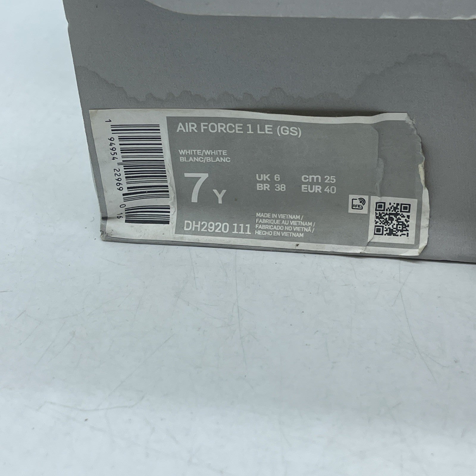 Size 7Y (GS) - Nike Air Force 1 LE Low Triple White (DH2920-111)