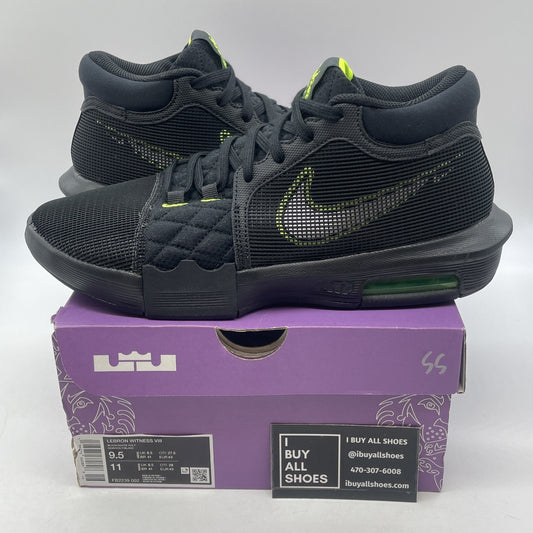 Size 9.5 - Nike LeBron Witness 8 Black Volt Suede Leather (FB2239-002)