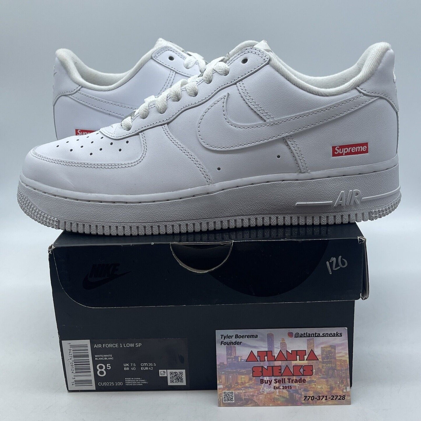 Size 8.5 - Nike Air Force 1 x Supreme Low Box Logo - White (CU9225-100)