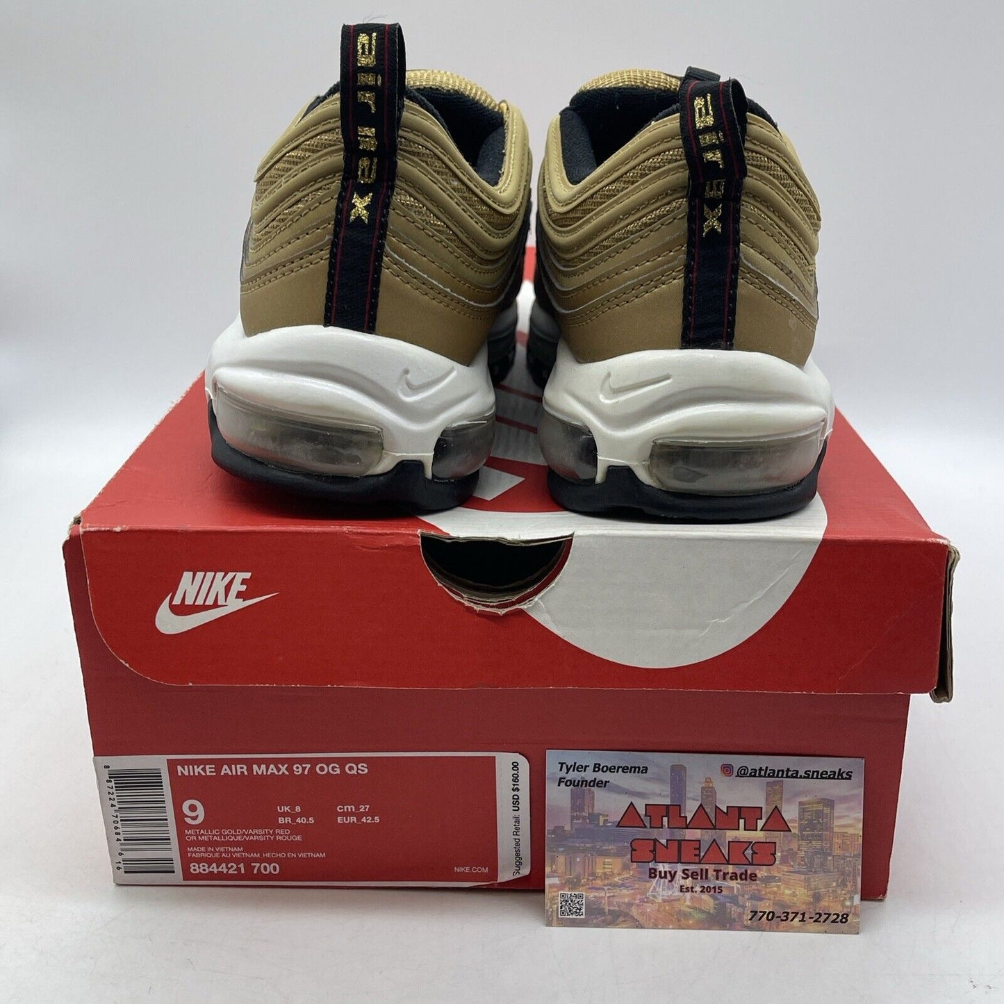 Size 9 - Nike Air Max 97 OG QS Metallic Gold White Red Black (884421-700)