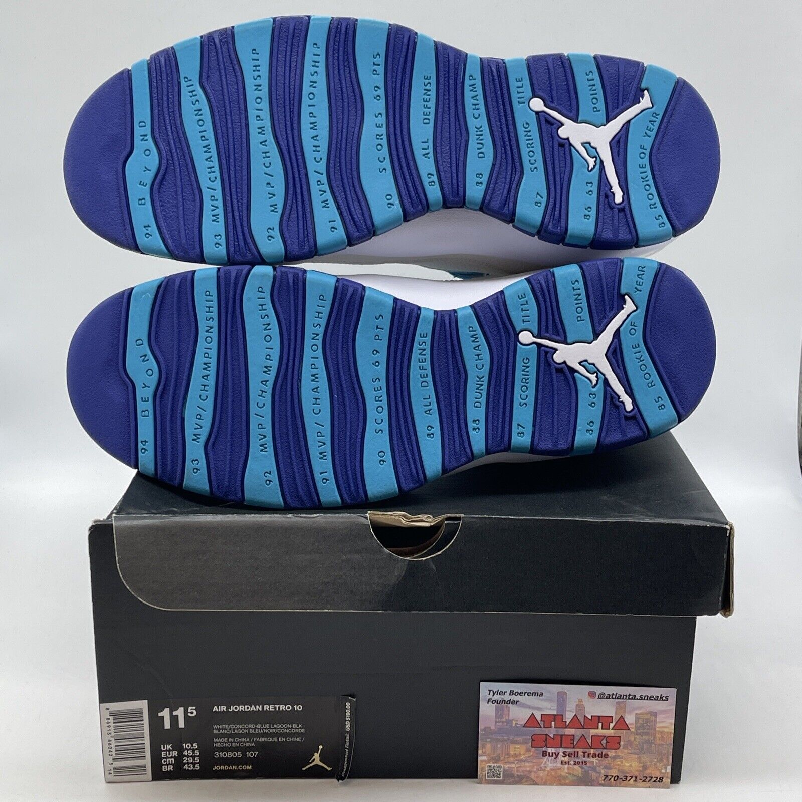 Size 11.5 - Air Jordan 10 Retro Charlotte Hornets White Blue (310805-107)