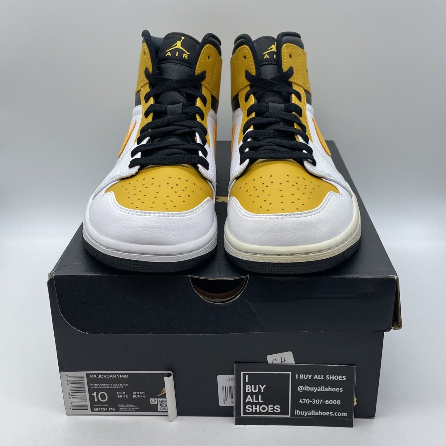 Size 10 - Air Jordan 1 Mid University Gold Yellow Black White (554724-170)