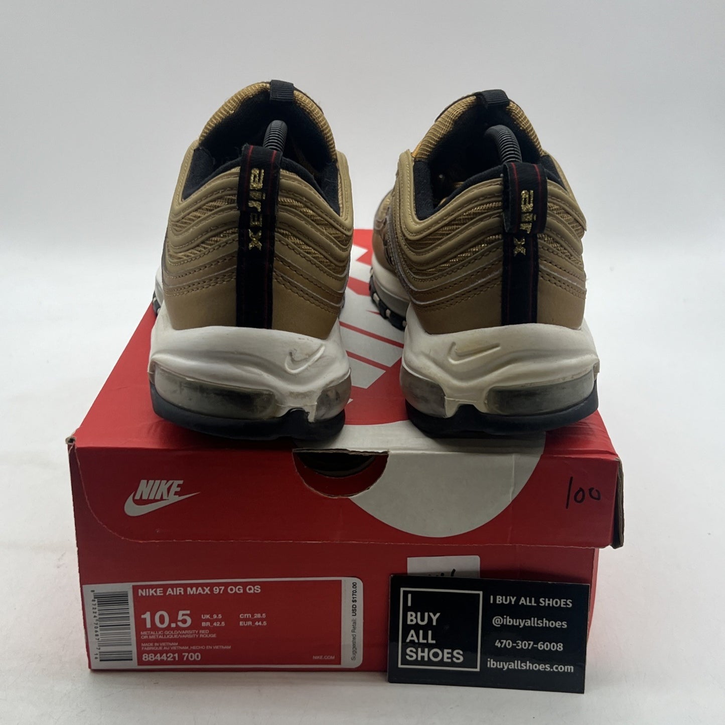 Size 10.5 - Nike Air Max 97 OG QS Metallic Gold (884421-700)