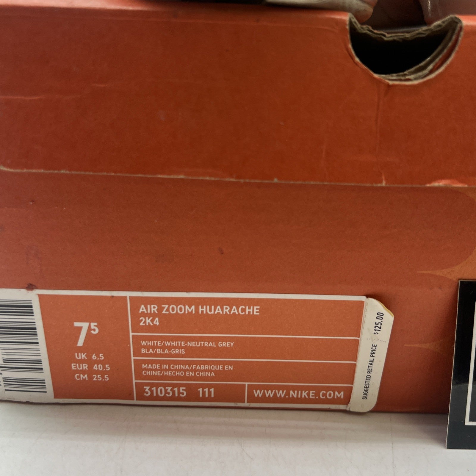 Size 7.5 - Nike Air Zoom Huarache 2K4 White (310315-111)