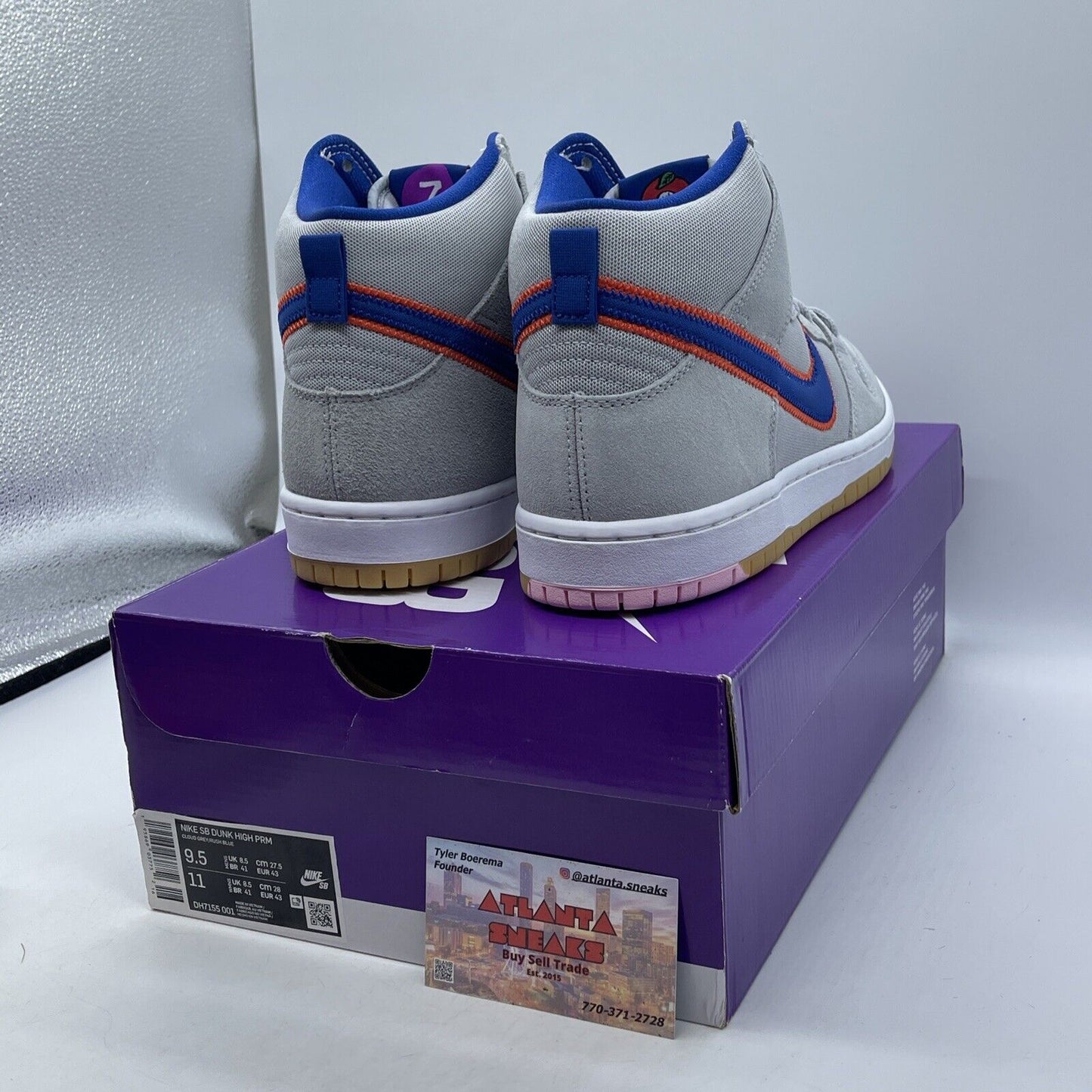Size 9.5 - Nike Dunk SB High New York Mets Grey Blue Orange Suede (DH7155-001)