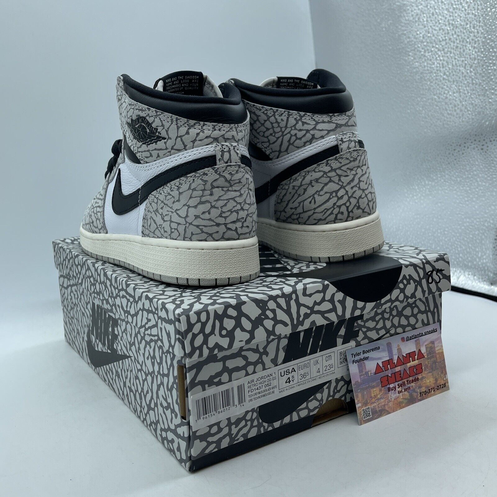 Size 4.5Y - NIKE AIR JORDAN 1 RETRO HIGH OG WHITE CEMENT BLACK (FD1437-052)