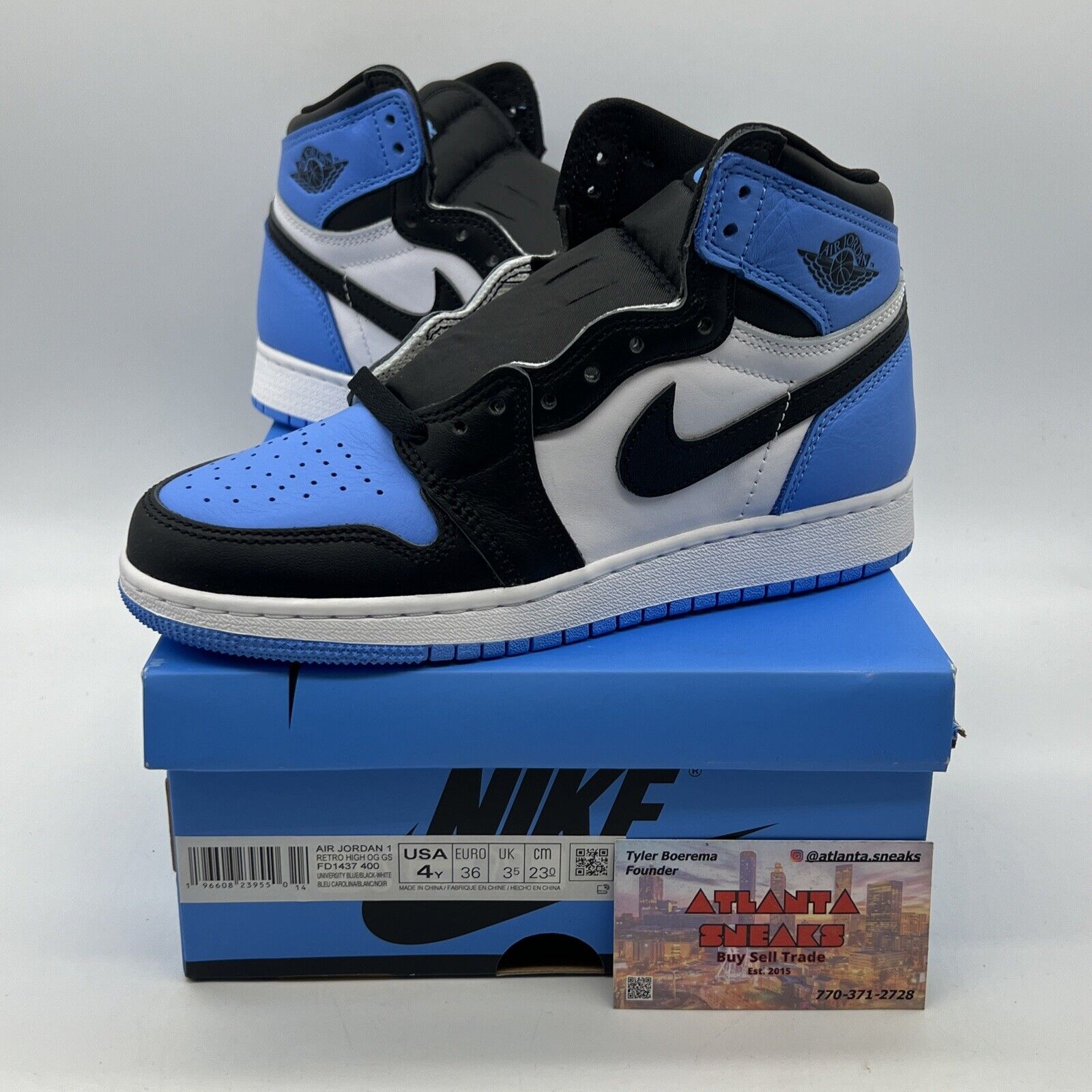 Nike Air Jordan 1 Retro OG High UNC Toe GS Grade School FD1437-400 Size 4Y