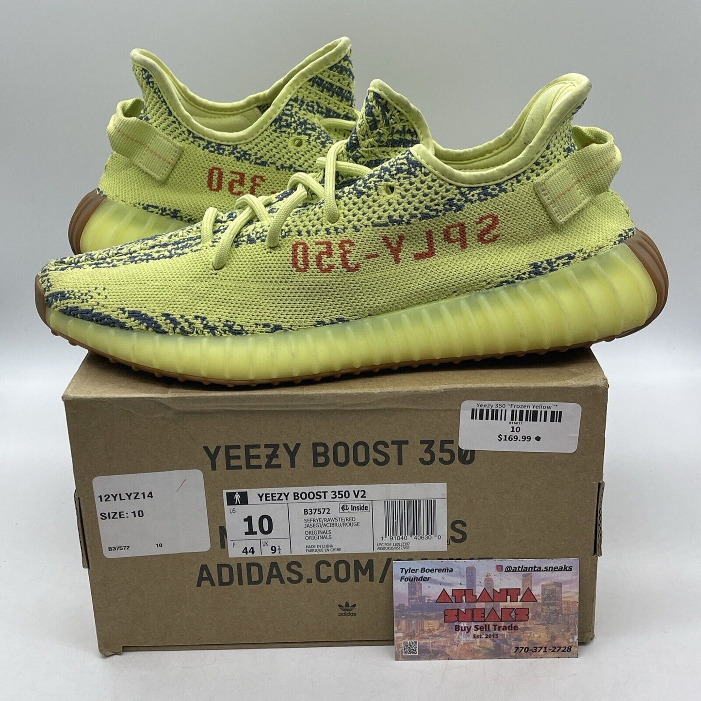 Size 10 - adidas Yeezy Boost 350 V2 Low Semi Frozen Yellow Red Brown (B37572)