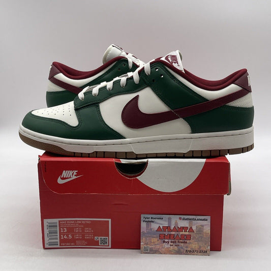 Size 13 - Nike Dunk Low Gorge Green Team Red Brown White Leather  (FB7160-161)