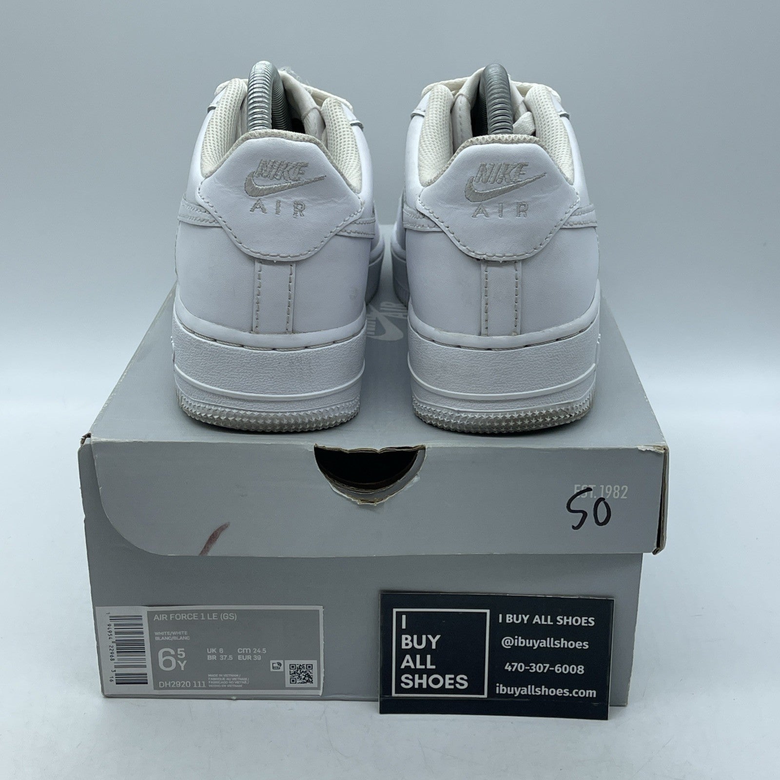 Size 6.5Y (GS) - Nike Air Force 1 LE Low Triple White Leather (DH2920-111)