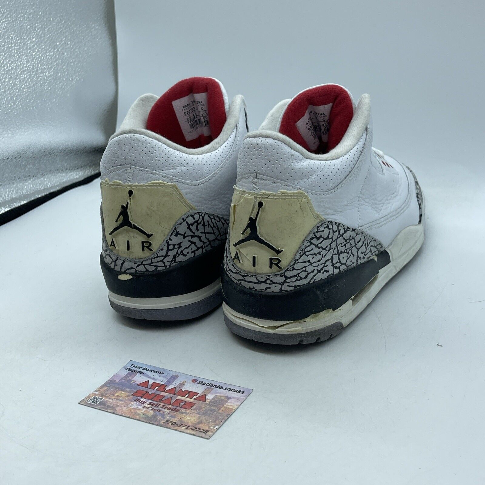 Size 9.5 - Air Jordan 3 Retro 2003 White Cement Leather Grey Suede (136064-102)