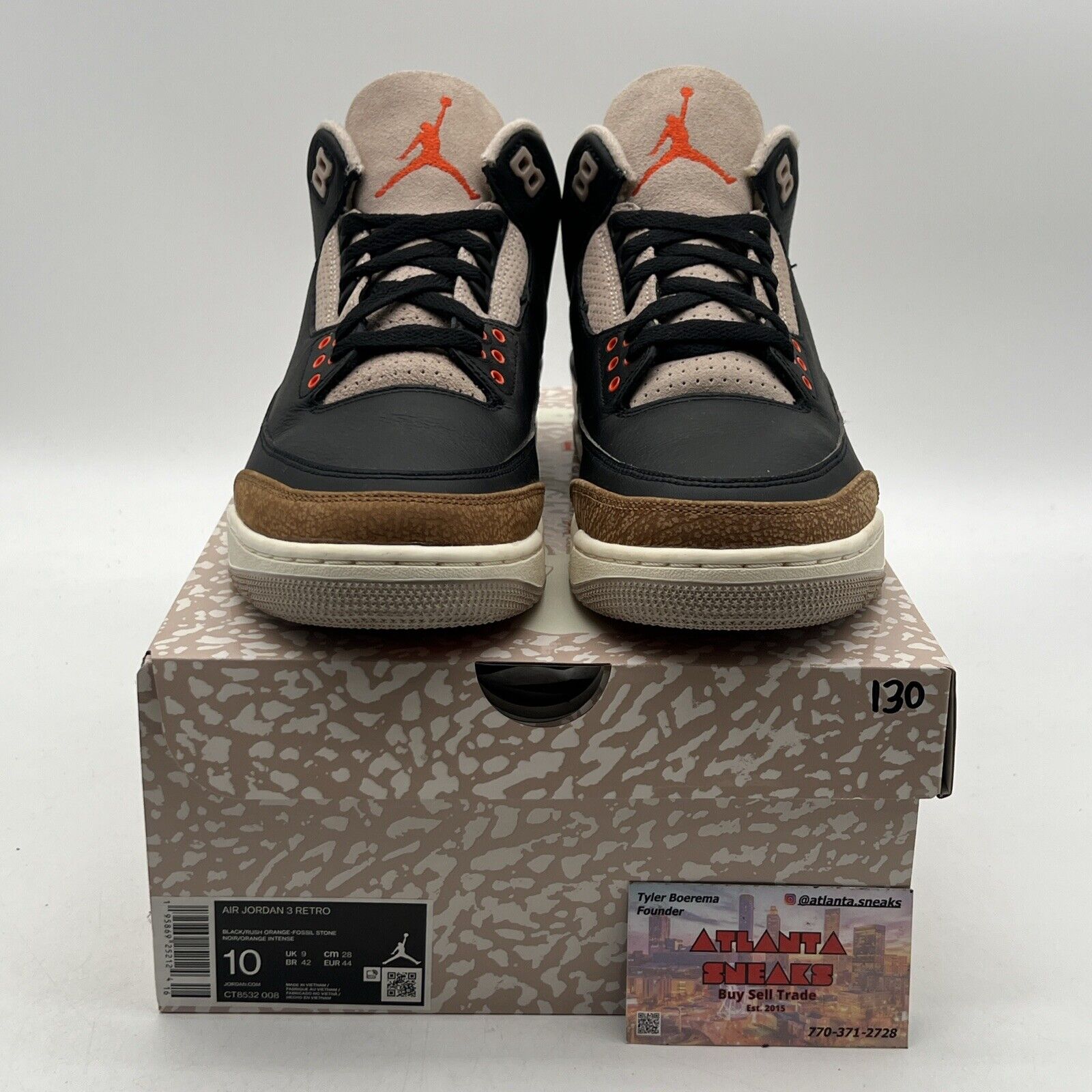 Size 10 - Jordan 3 Retro Mid Desert Elephant Black Brown Leather Red CT8532-008