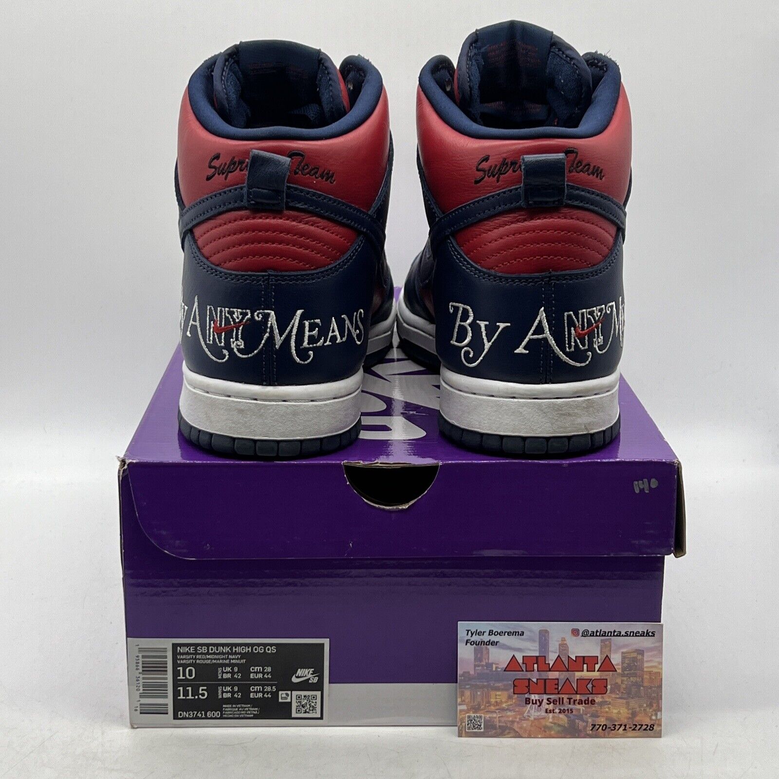 Size 10 - Nike Dunk High SB x Supreme By Any Means Red Navy Leather (DN3741-600)