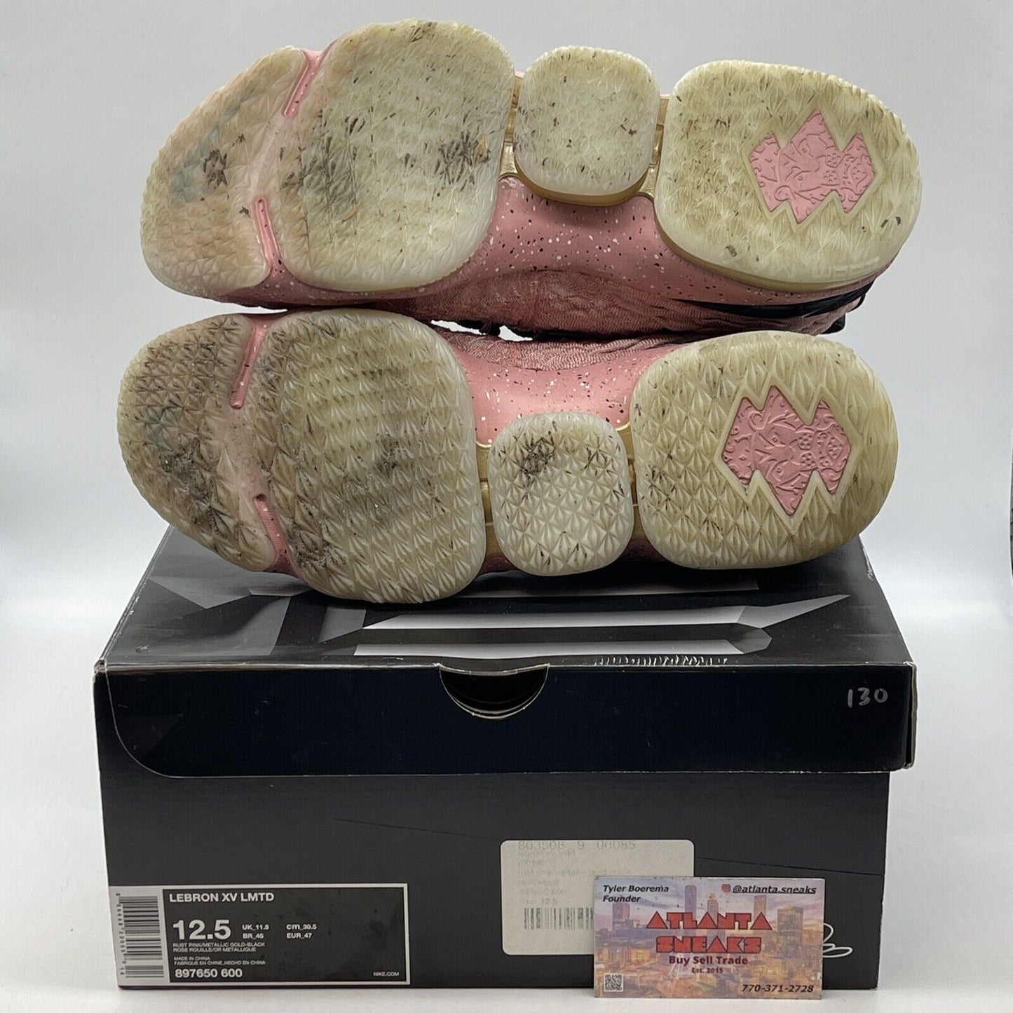 Size 12.5 - Nike LeBron 15 Hollywood Pink Black Suede Gold White (897650-600)