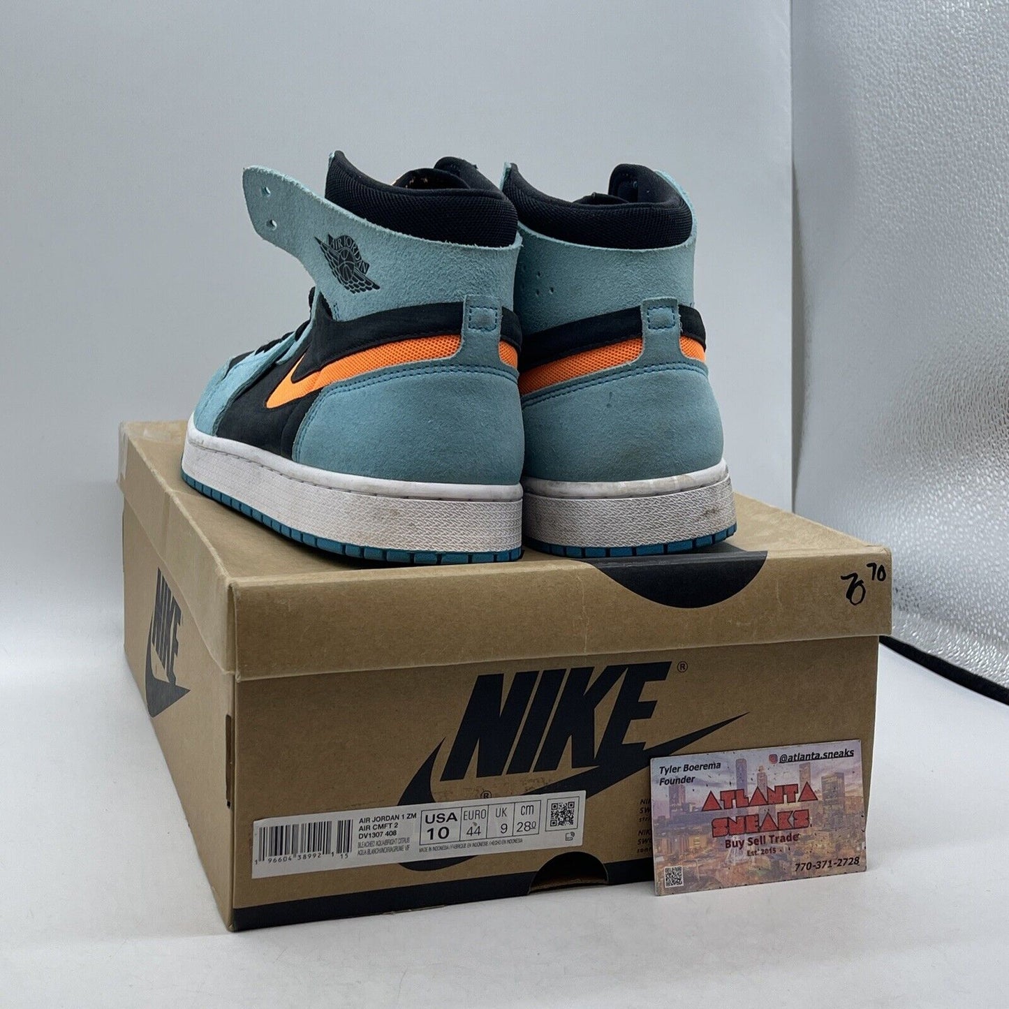 Size 10 - Air Jordan 1 Zoom Comfort 2 High Bleached Aqua Citrus (DV1307-408)