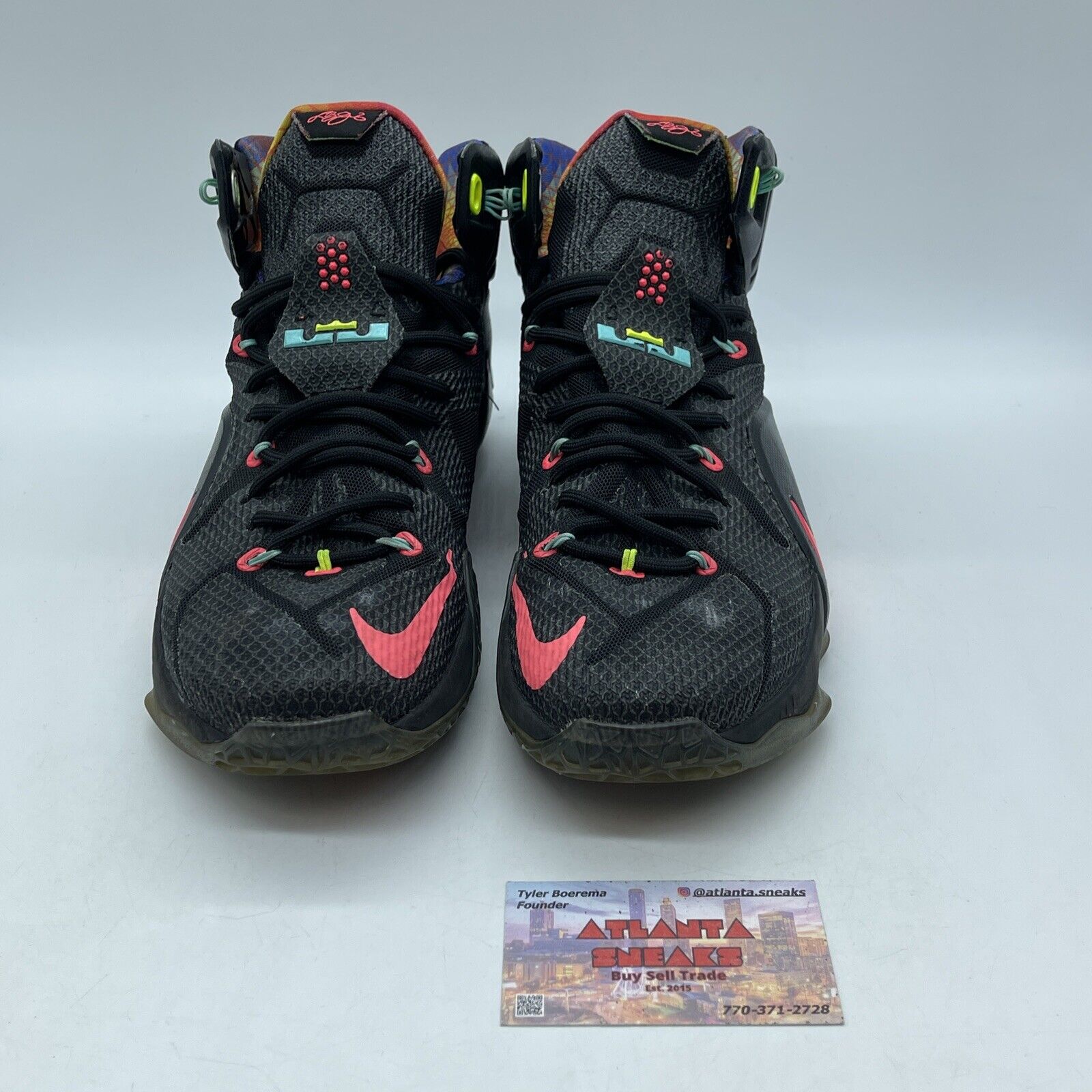 Size 10 - Nike LeBron 12 Data Pink Blue Black Suede Leather  (684593-068)