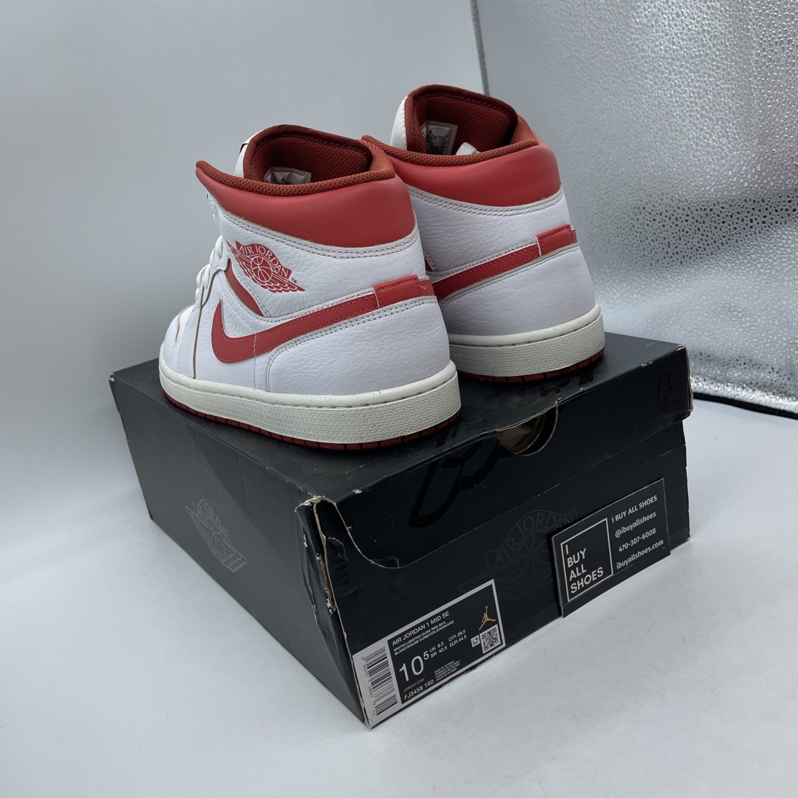 Size 10.5 - Air Jordan 1 Mid SE White Dune Red Leather (FJ3458-160)