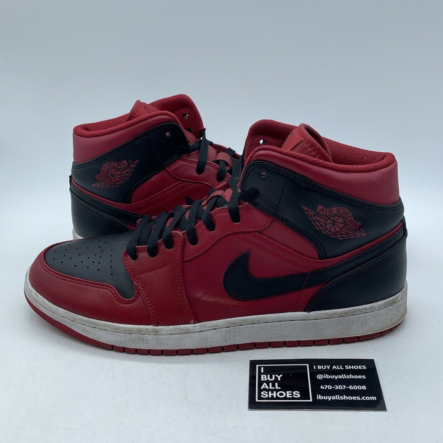 Size 11.5 - Jordan 1 Mid Reverse Bred Red Black White Leather (554724-660)
