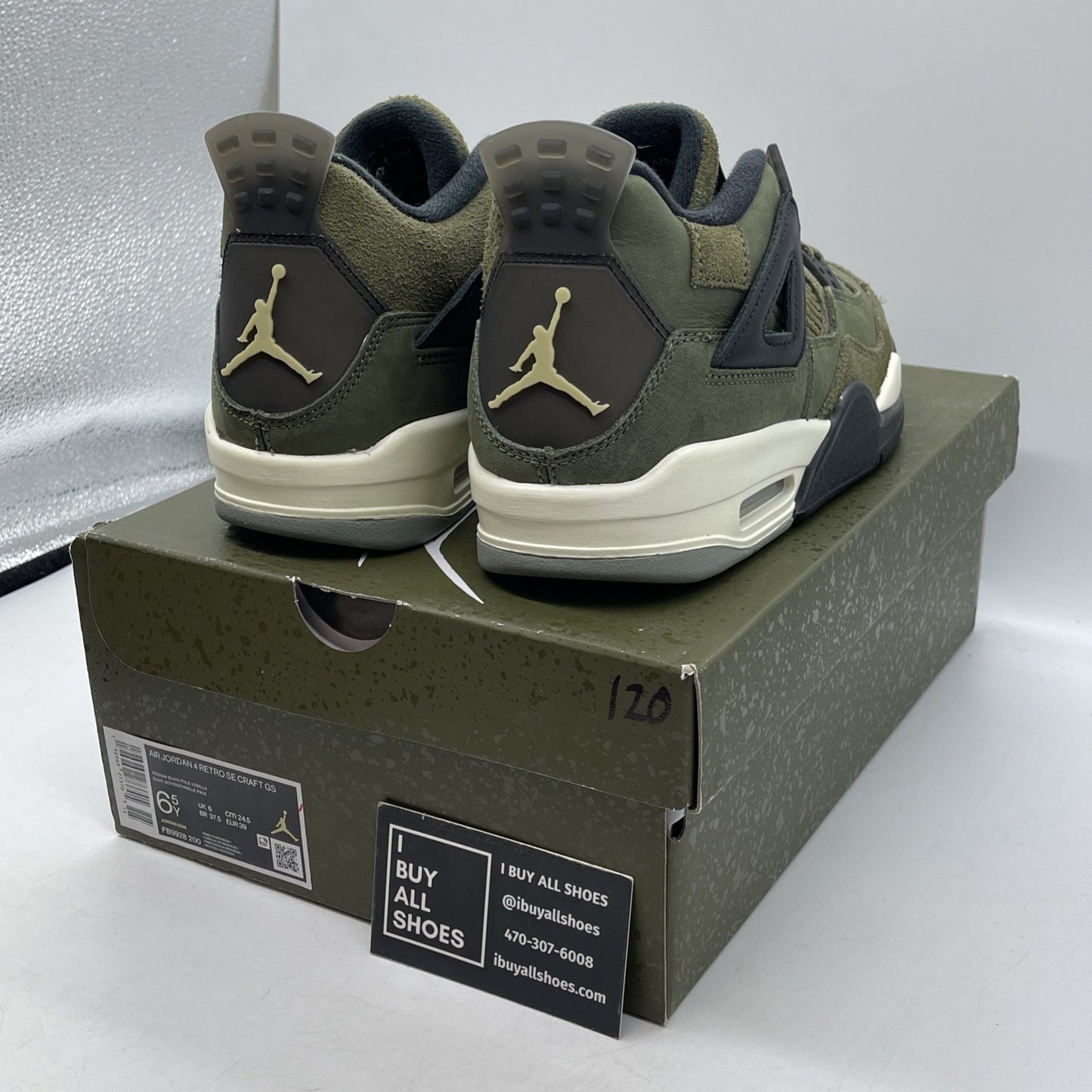 Size 6.5Y (GS) - Jordan 4 SE Retro Low Craft - Olive Black Suede (FB9928-200)