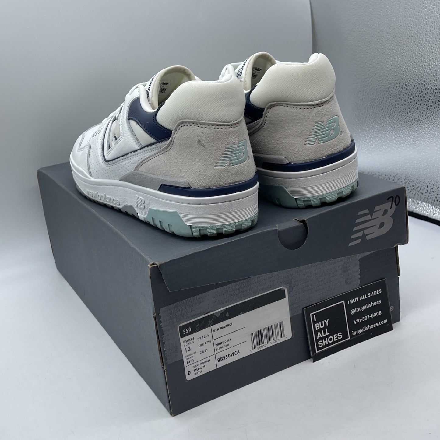 Size 13 - New Balance 550 White Winter Fog  Blue Grey Suede Leather (BB550WCA)