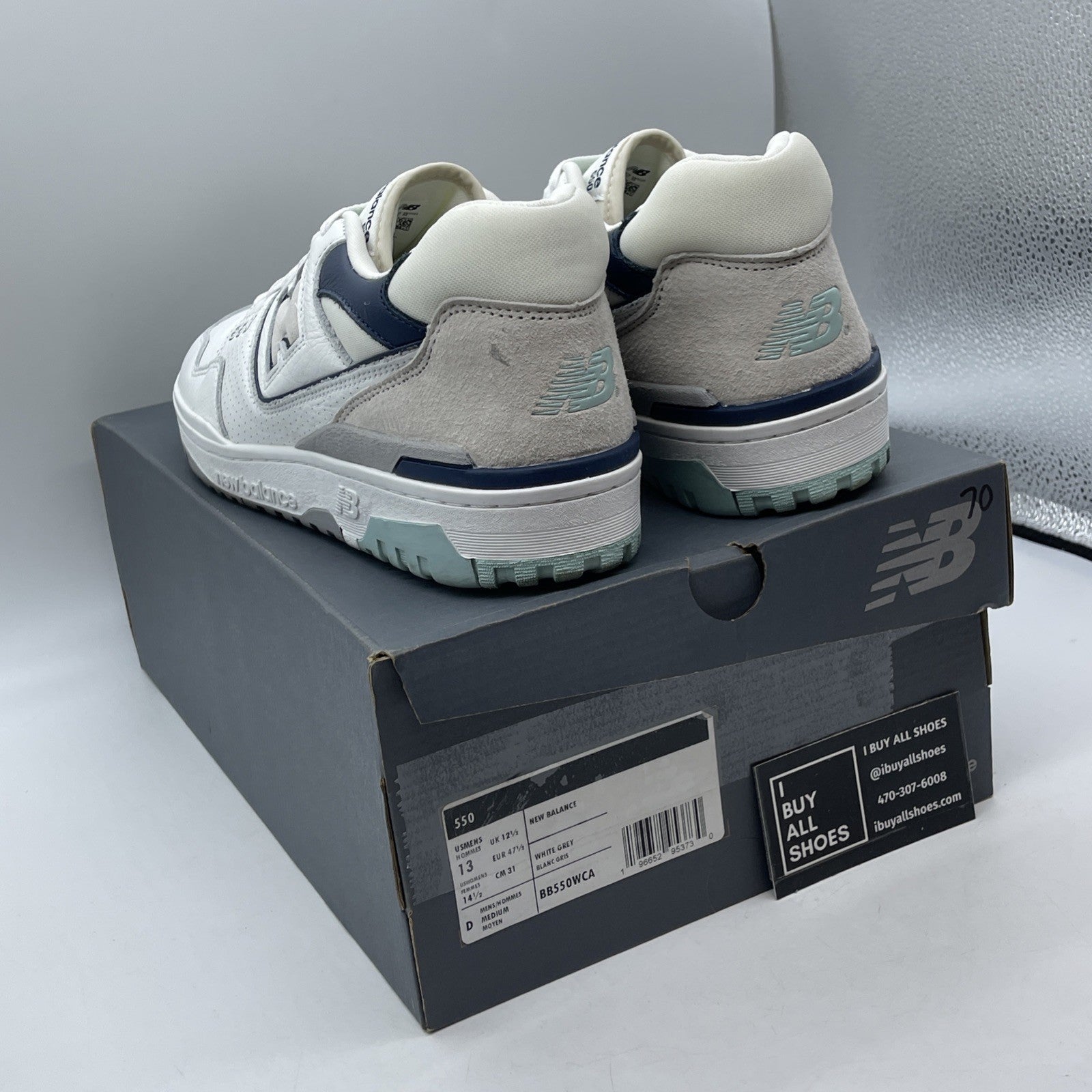 Size 13 - New Balance 550 White Winter Fog  Blue Grey Suede Leather (BB550WCA)