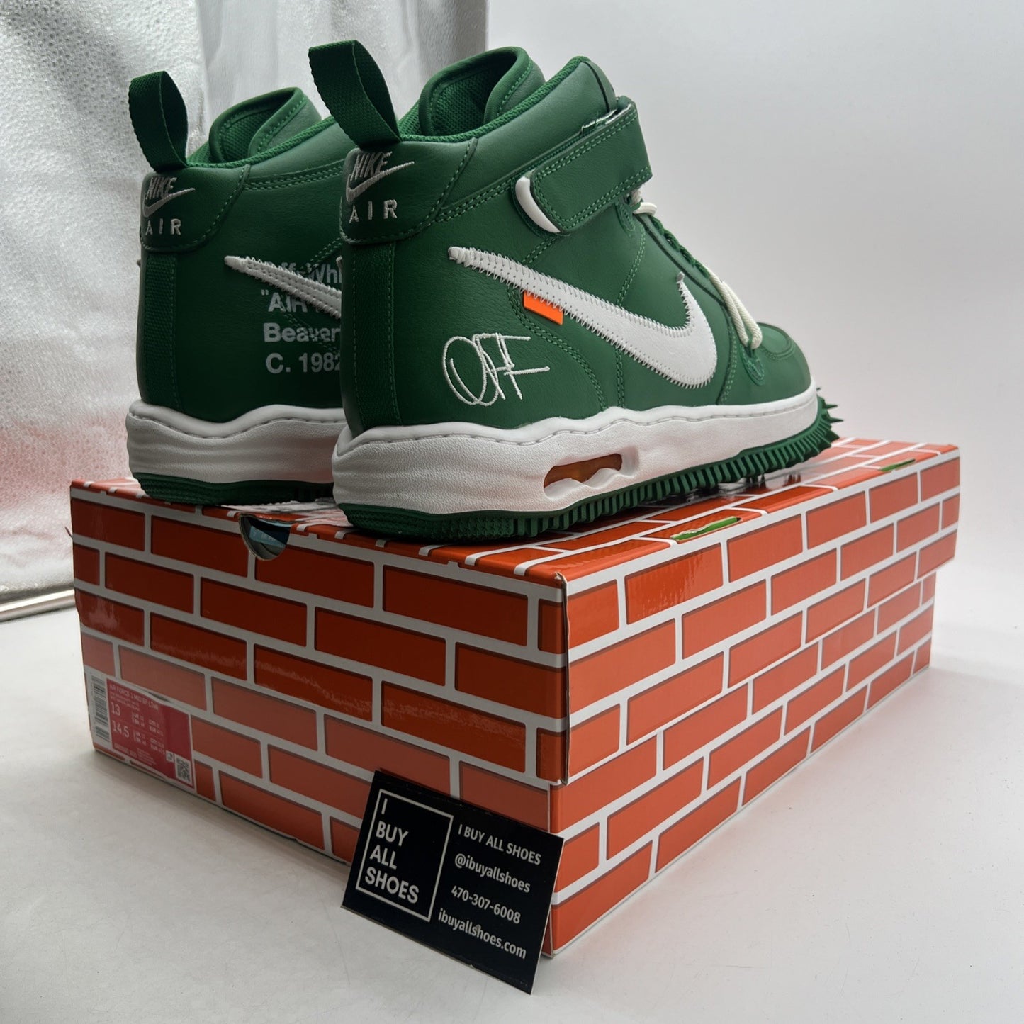 Size 13 - Nike Off-White x Air Force 1 SP Leather Mid Pine Green (DR0500-300)