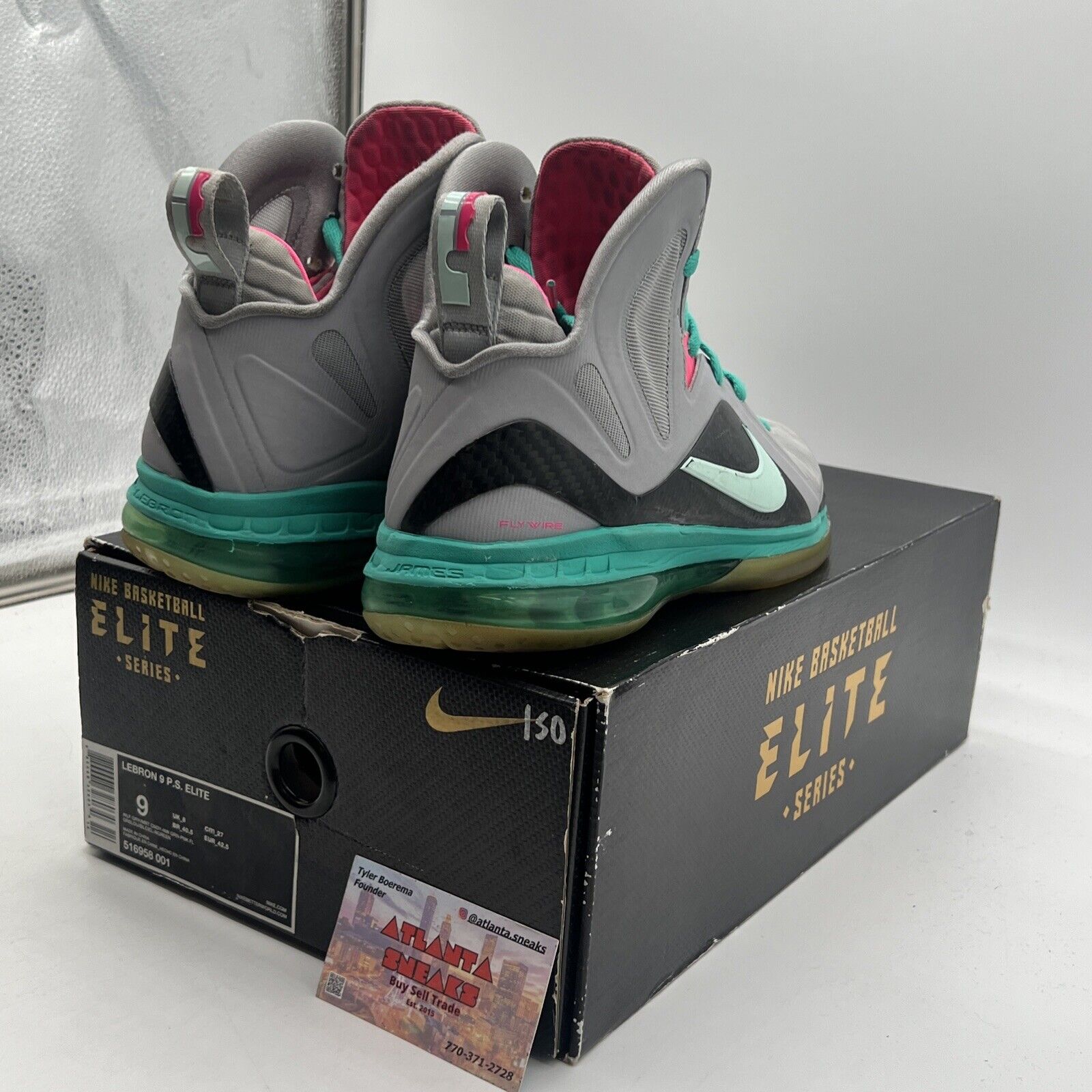 Size 9 - Nike LeBron 9 P.S. Elite South Beach Grey Pink Aqua (516958-001)