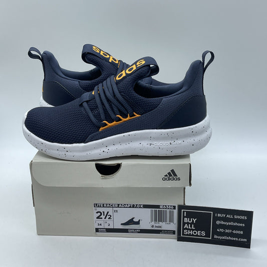 Size 2.5Y - Adidas Boys Lite Racer Adapt 7.0 Blue Yellow Suede (IE6386)