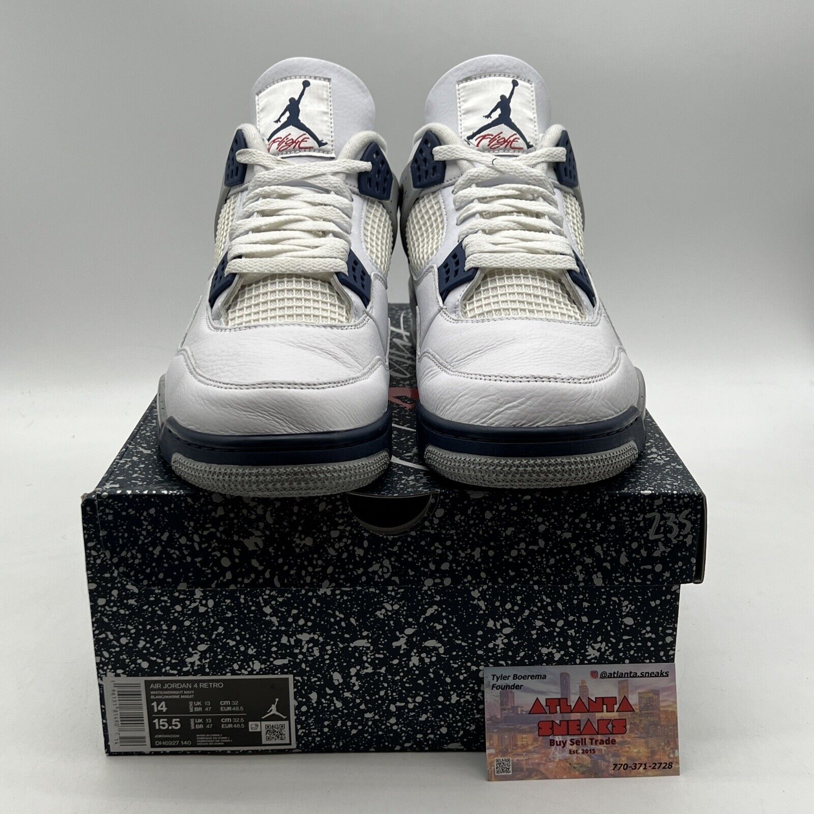 Size 14 - Jordan 4 Retro Mid Midnight Navy White Leather (DH6927-140)