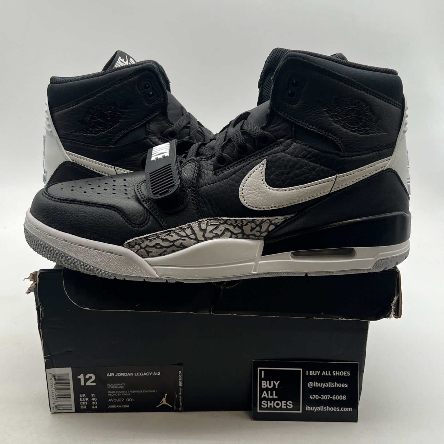 Size 12 - Air Jordan Legacy 312 Black Cement (AV3922-001)