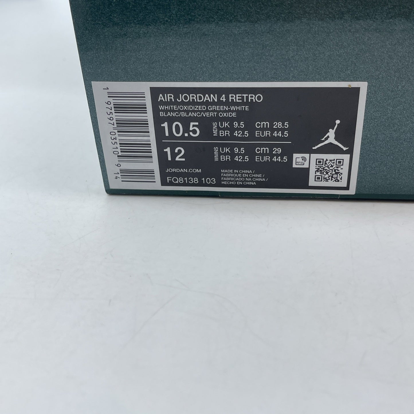 Size 10.5 - Air Jordan 4 Retro Oxidized Green White Leather (FQ8138-103)