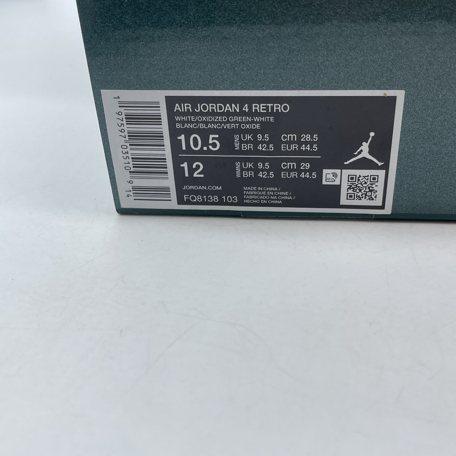 Size 10.5 - Air Jordan 4 Retro Oxidized Green White Leather (FQ8138-103)