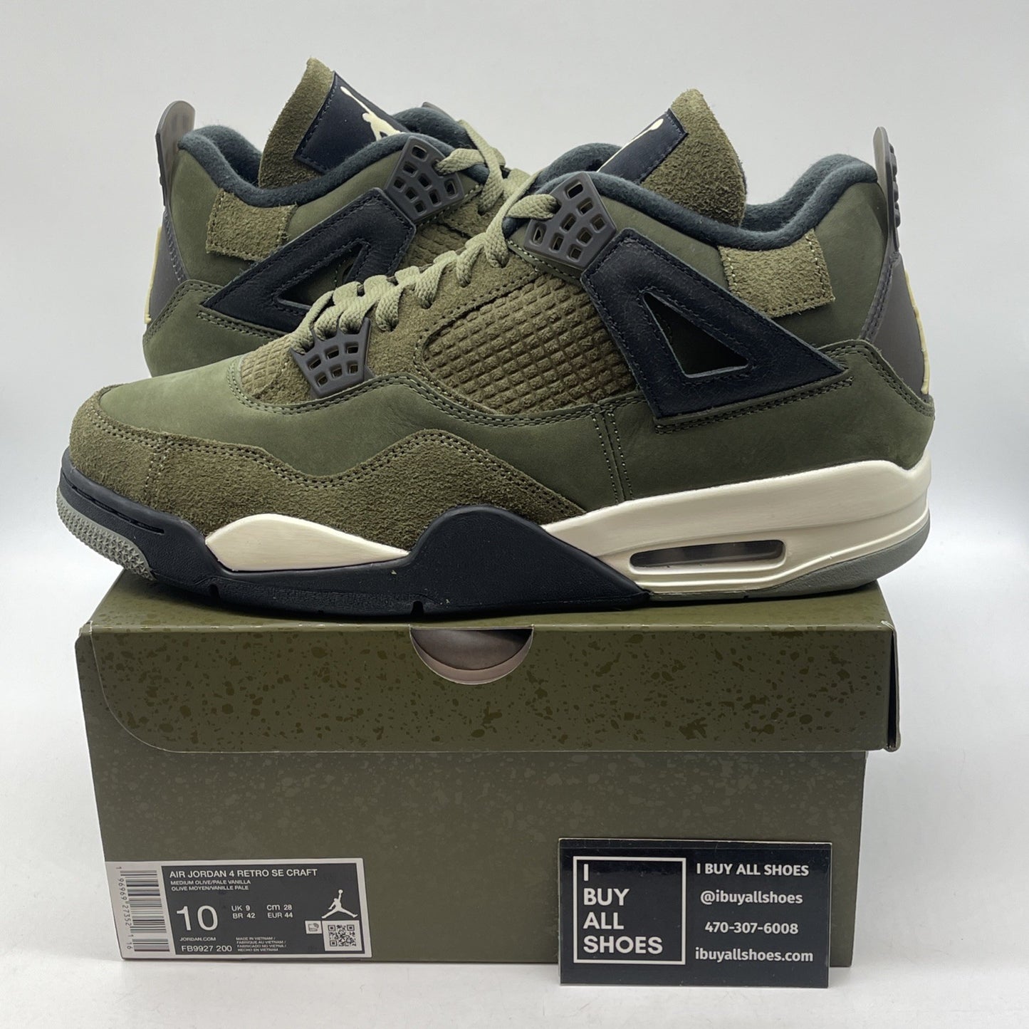Size 10 - Jordan 4 SE Retro Low Craft - Olive Black Suede Leather (FB9927-200)