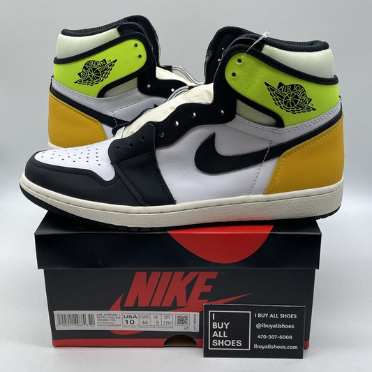 Size 10 - Jordan 1 Retro High OG Volt White Black Yellow Leather (555088-118)