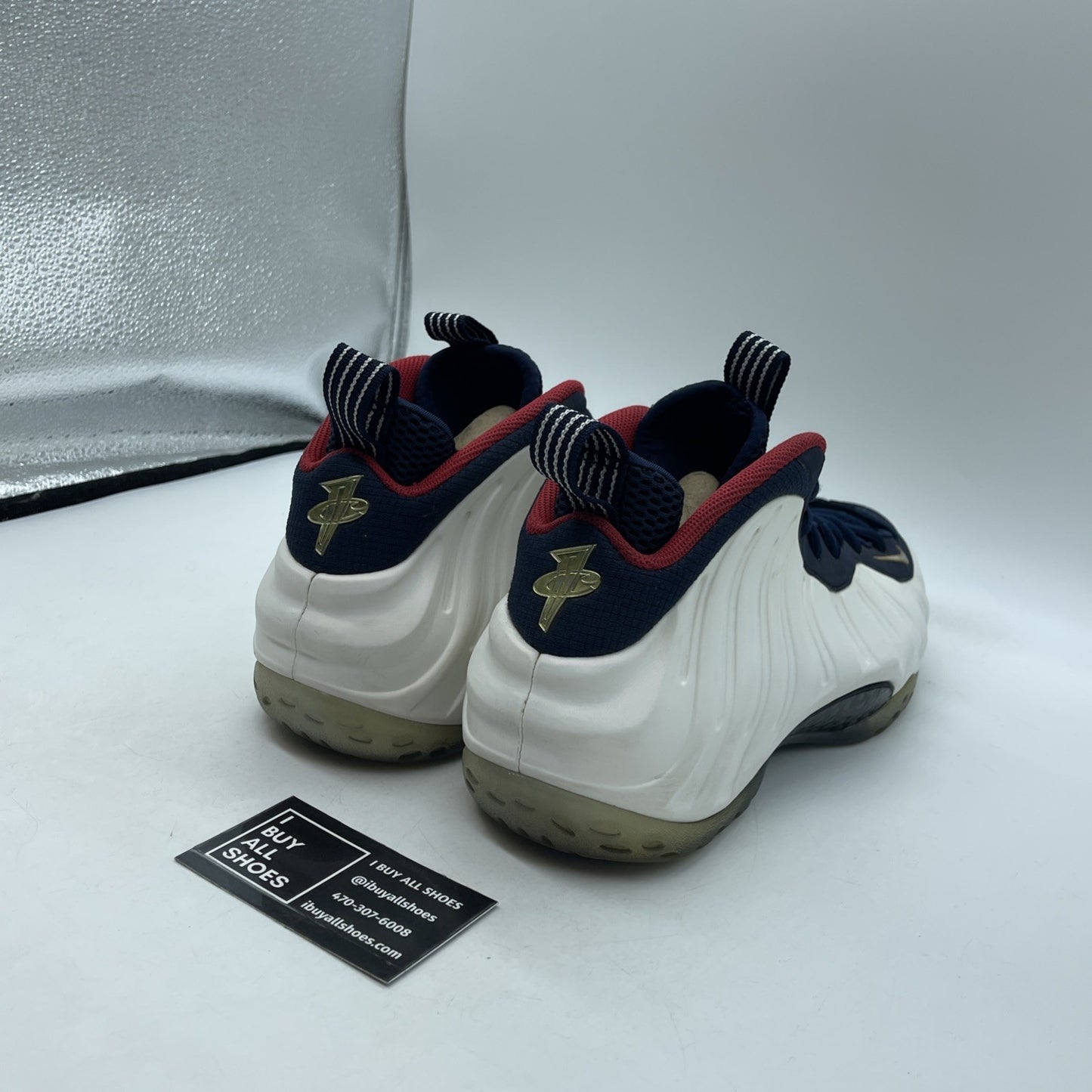 Size 10 - Nike Air Foamposite One PRM Olympic White Blue Suede (575420-400)