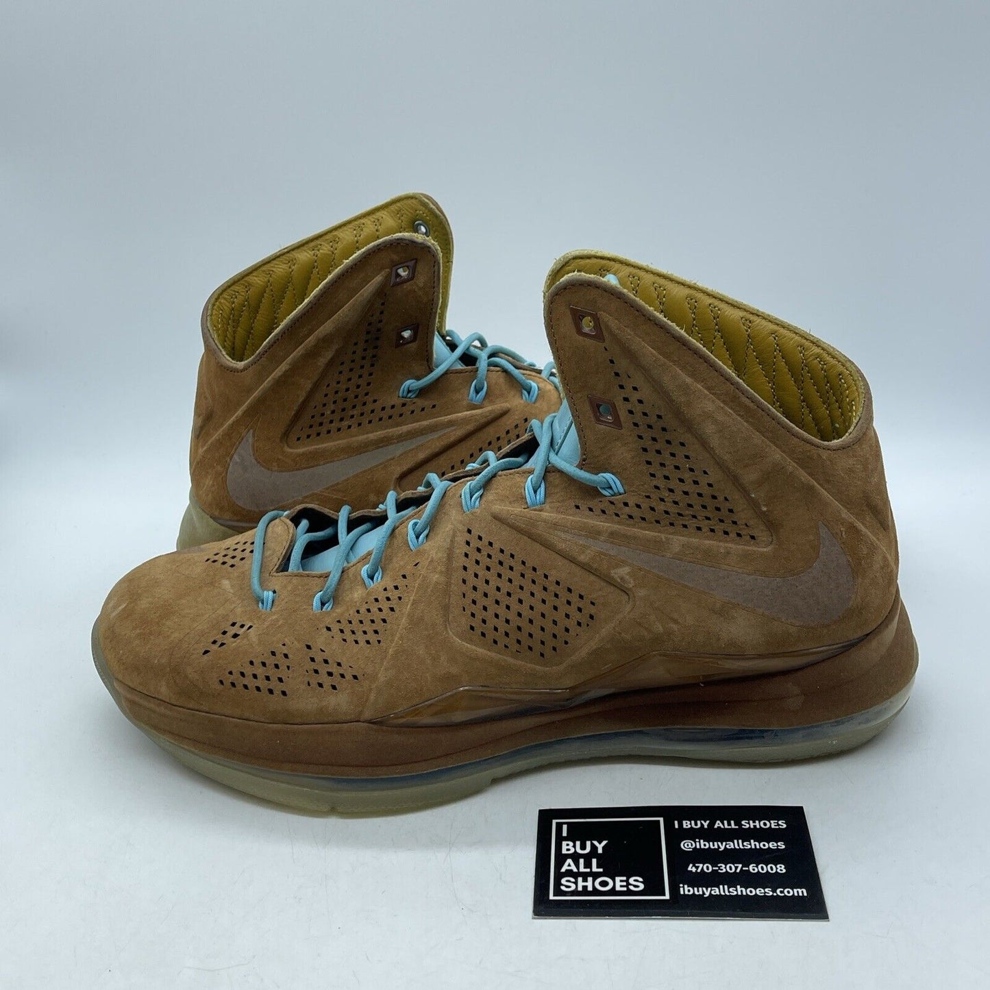 Size 10.5 - Nike LeBron 10 EXT QS Hazelnut Brown Blue Suede. (607078-200)